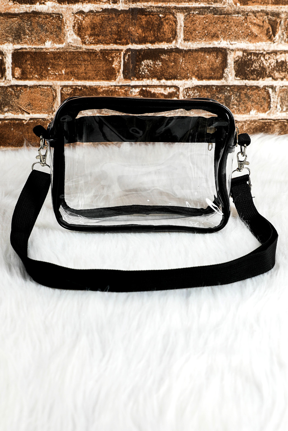Gray Multi-Pocket Contrast Edge Detachable Strap Clear Shoulder Bag