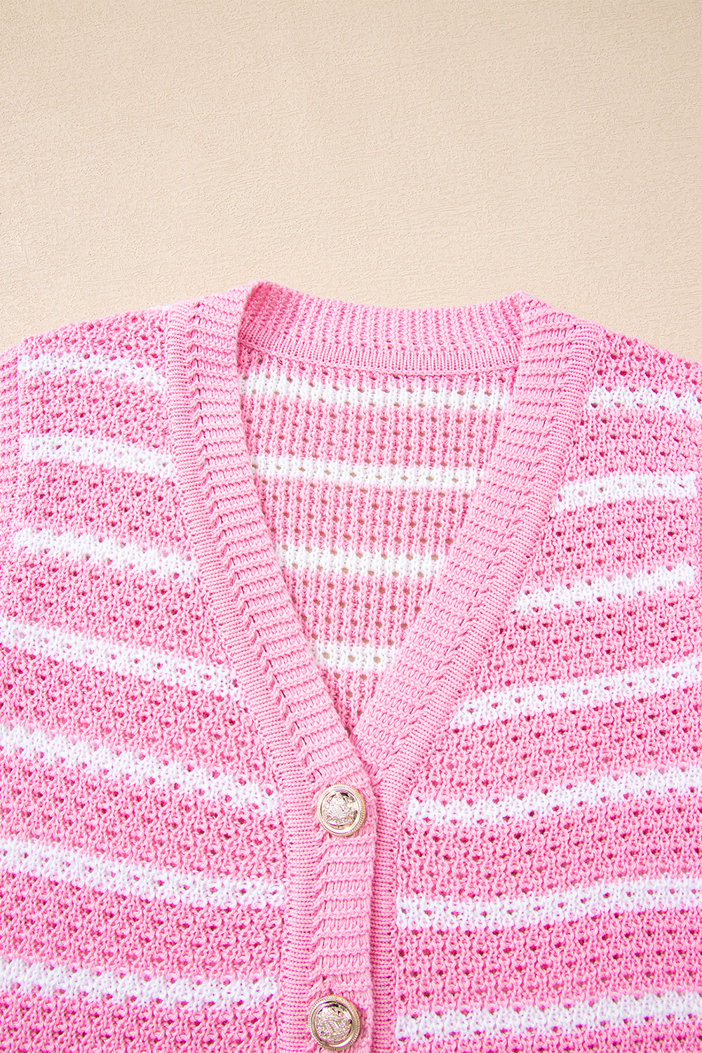 Sky Blue Stripe V Neck Gold Buttons Elegant Sweater Vest