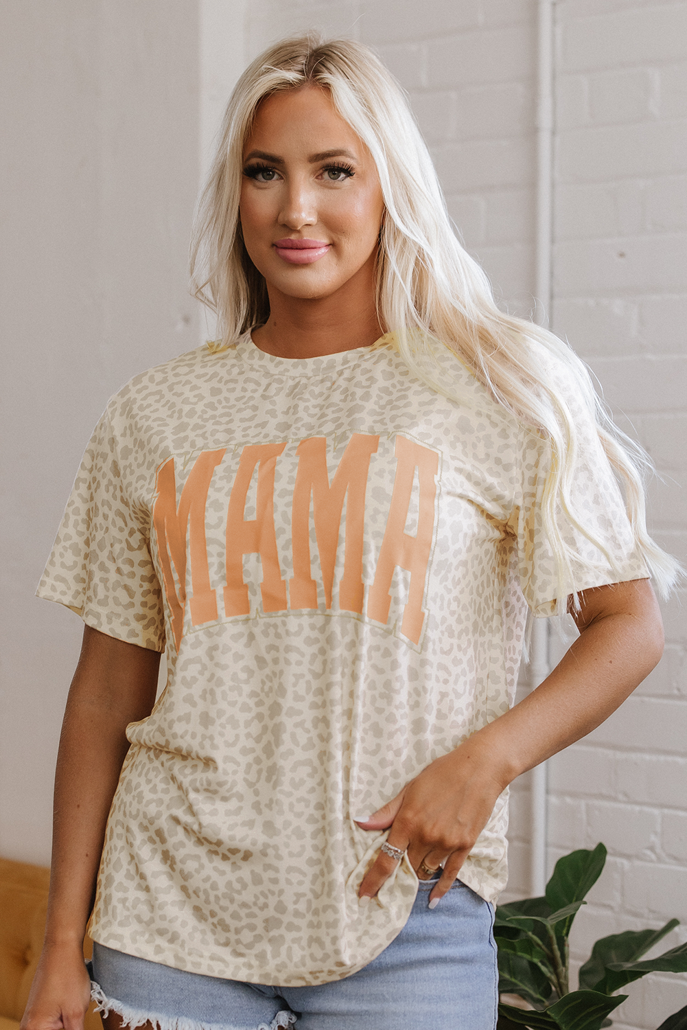 Yellow MAMA Letter Graphic Leopard Loose Tee