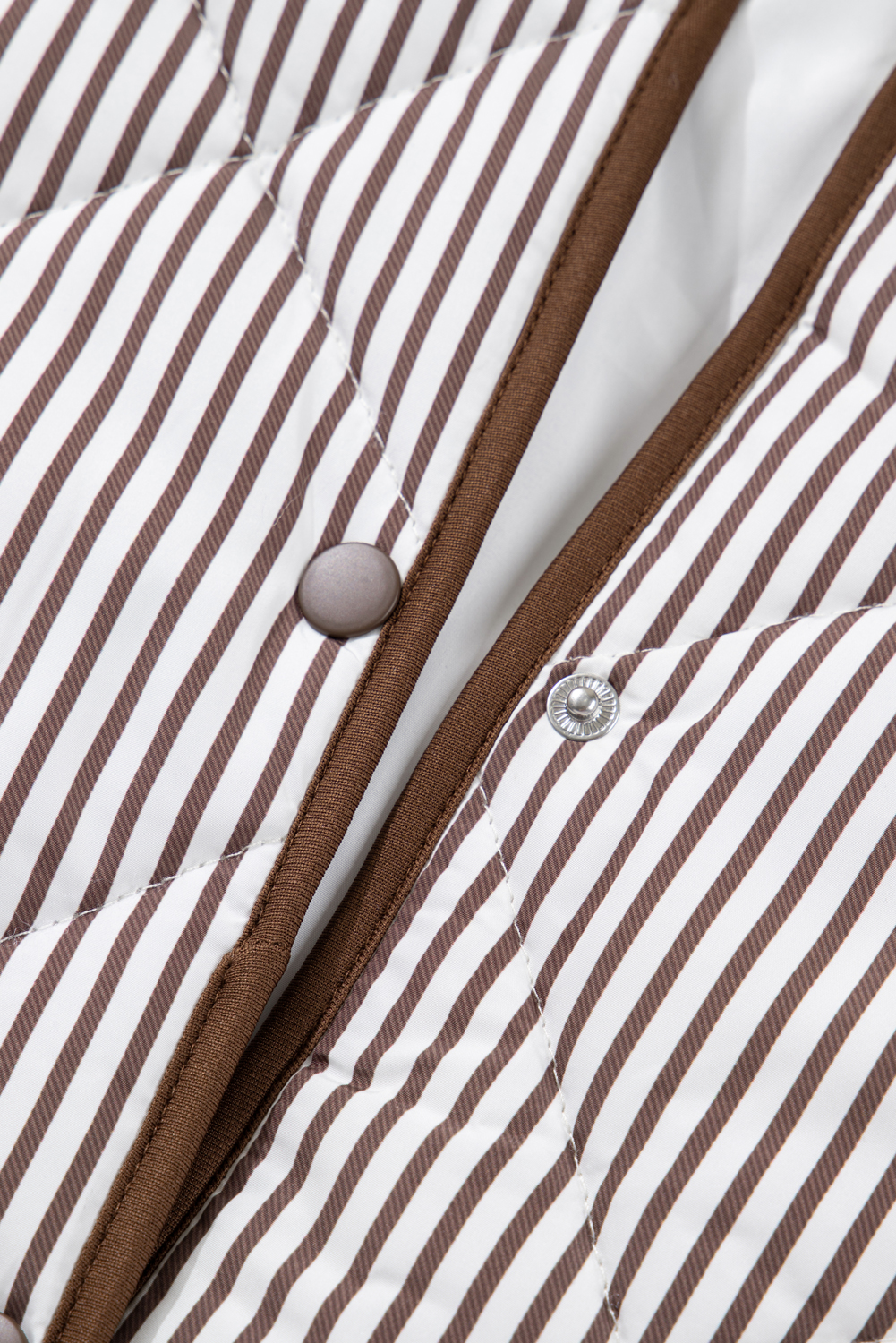 Black Stripe Contrast Trim Snap Button Collared Winter Vest