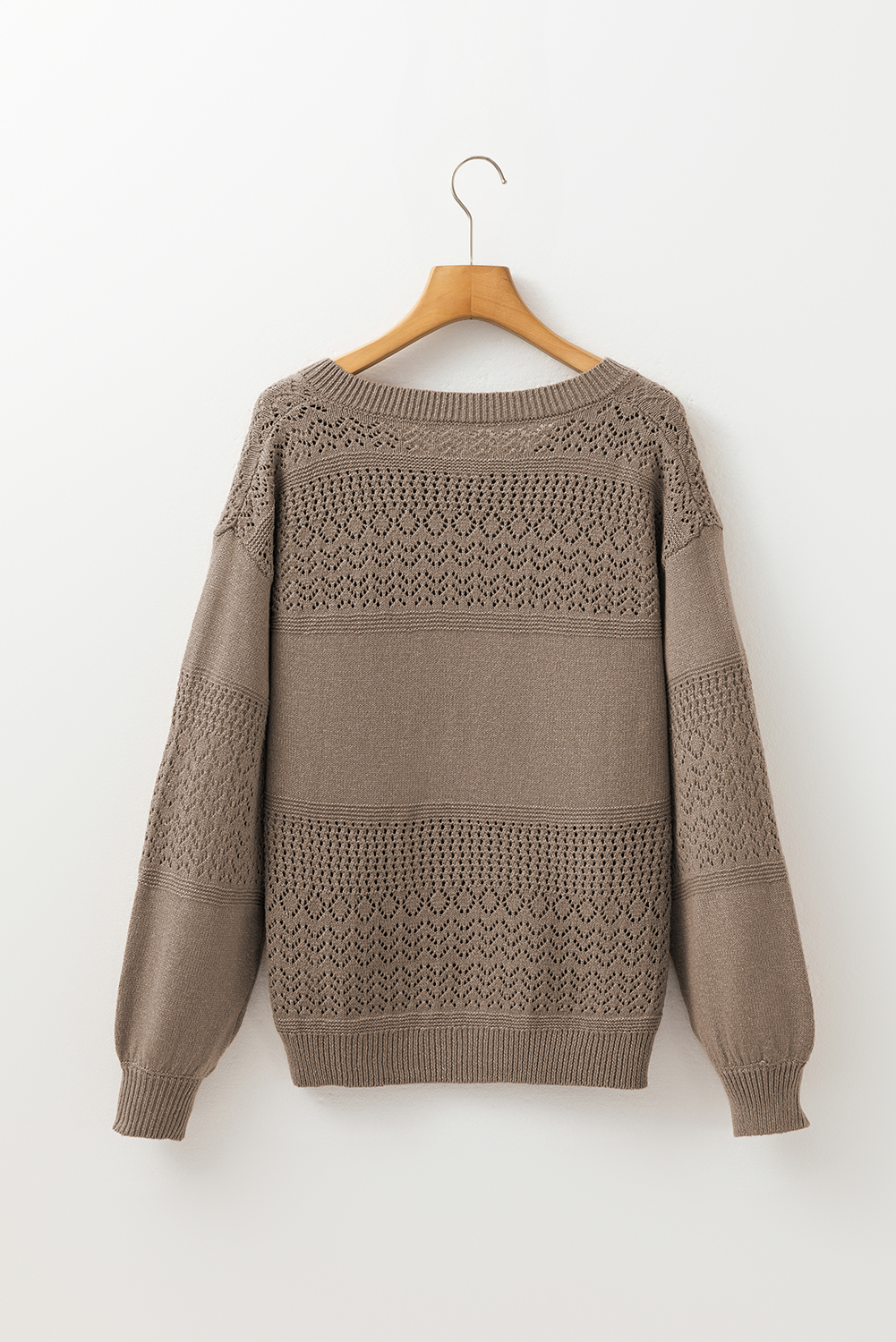 Sky Blue Eyelet Pattern Detail V Neck Drop Shoulder Sweater