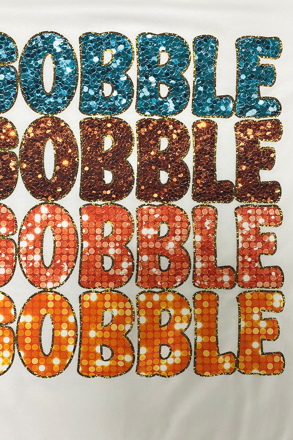 White Heat Transfer GOBBLE Graphic Crewneck Thanksgiving T Shirt