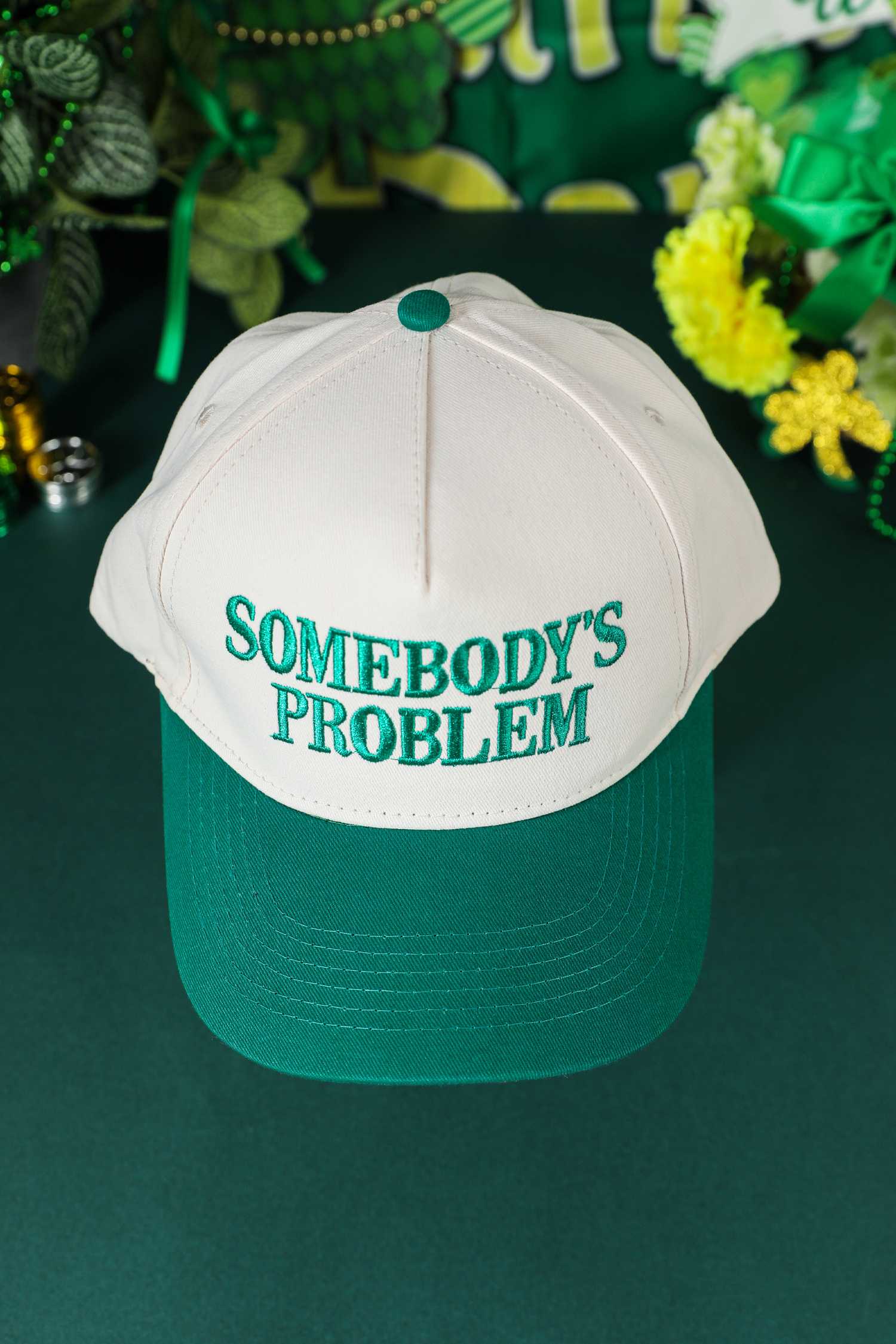 Dark Green SOMEBODYS PROBLEM Embroidered Two-tone Baseball Cap