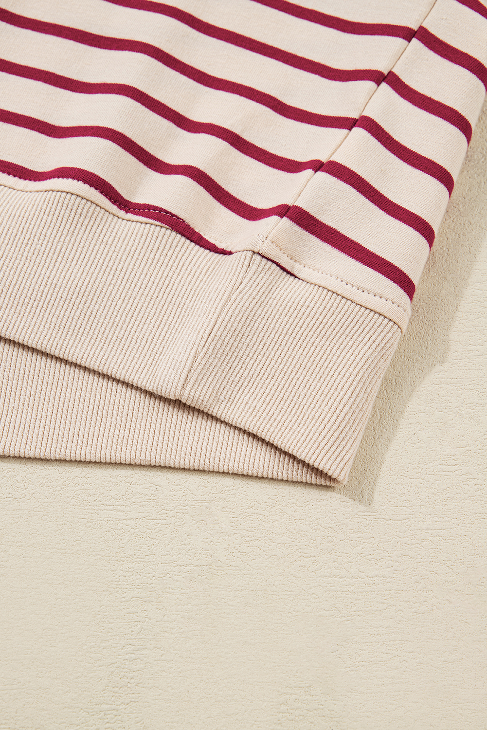 Red Stripe Cropped Collared Drop Shoulder Pullover and Bubble Mini Skirt Set