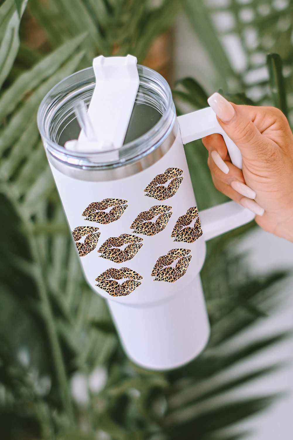 Black Valentines Heart Printed Thermos Cup with Handle 40oz