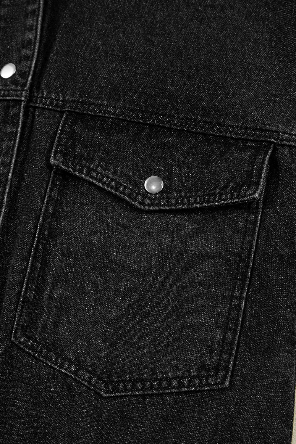 Black Big Chest Pocket Drop Shoulder Hooded Denim Jacket