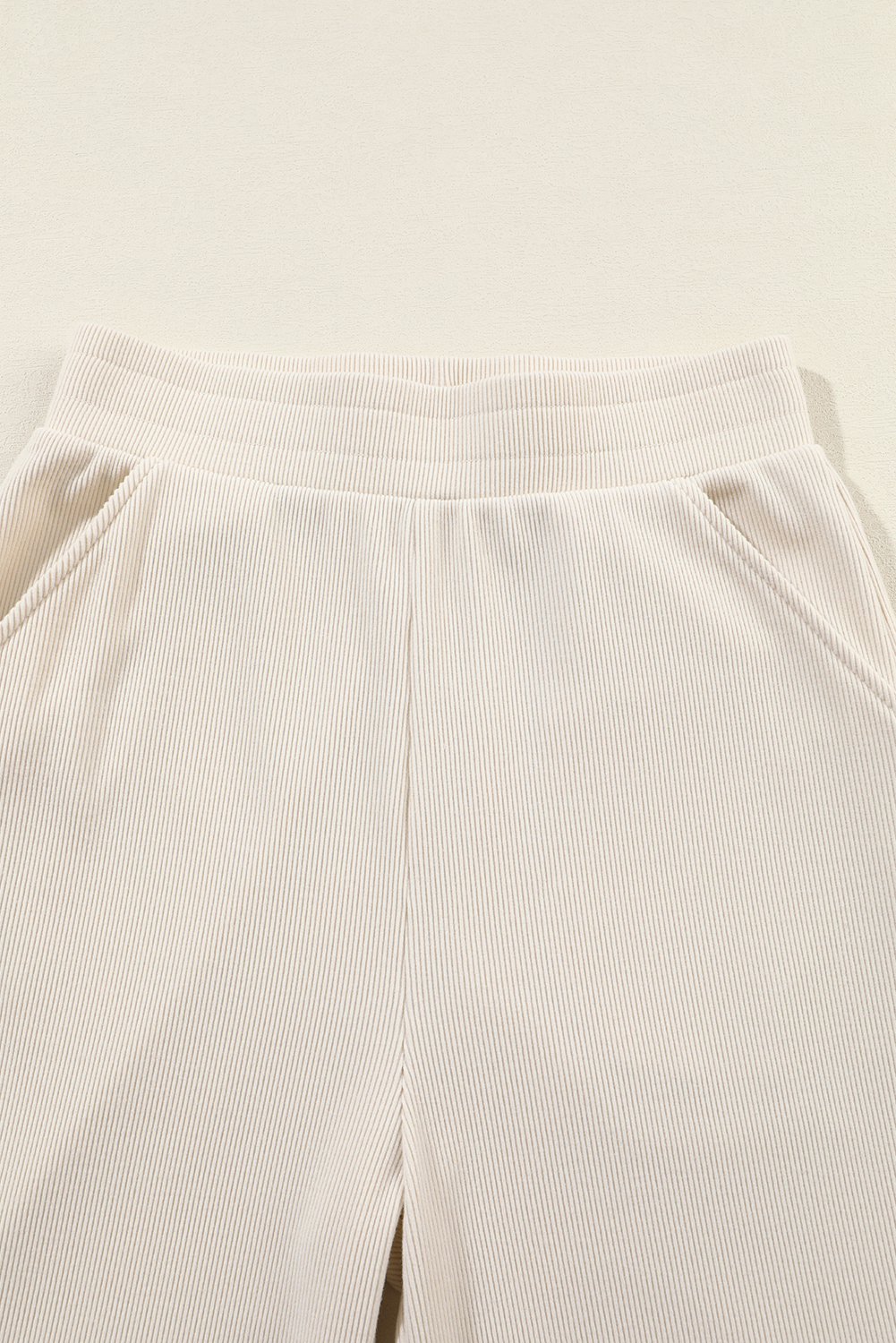 Beige Collared Split Neck Ribbed 2pcs Athleisure Outfit