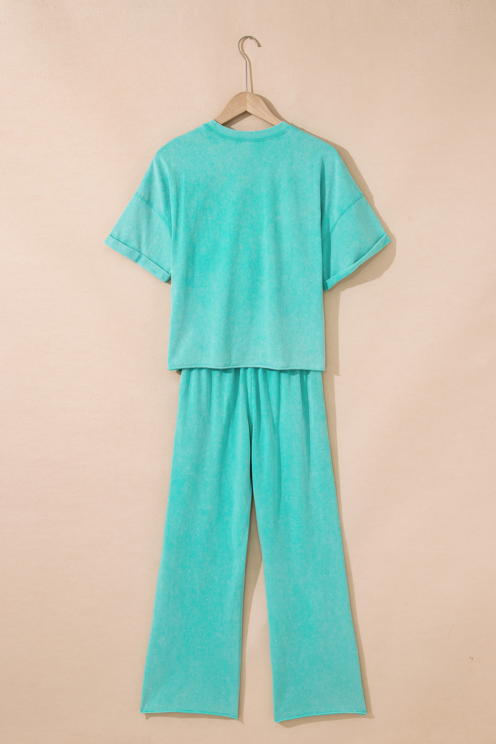 Light Pink Acid Wash Star Patched Rolled Trim Pants Set