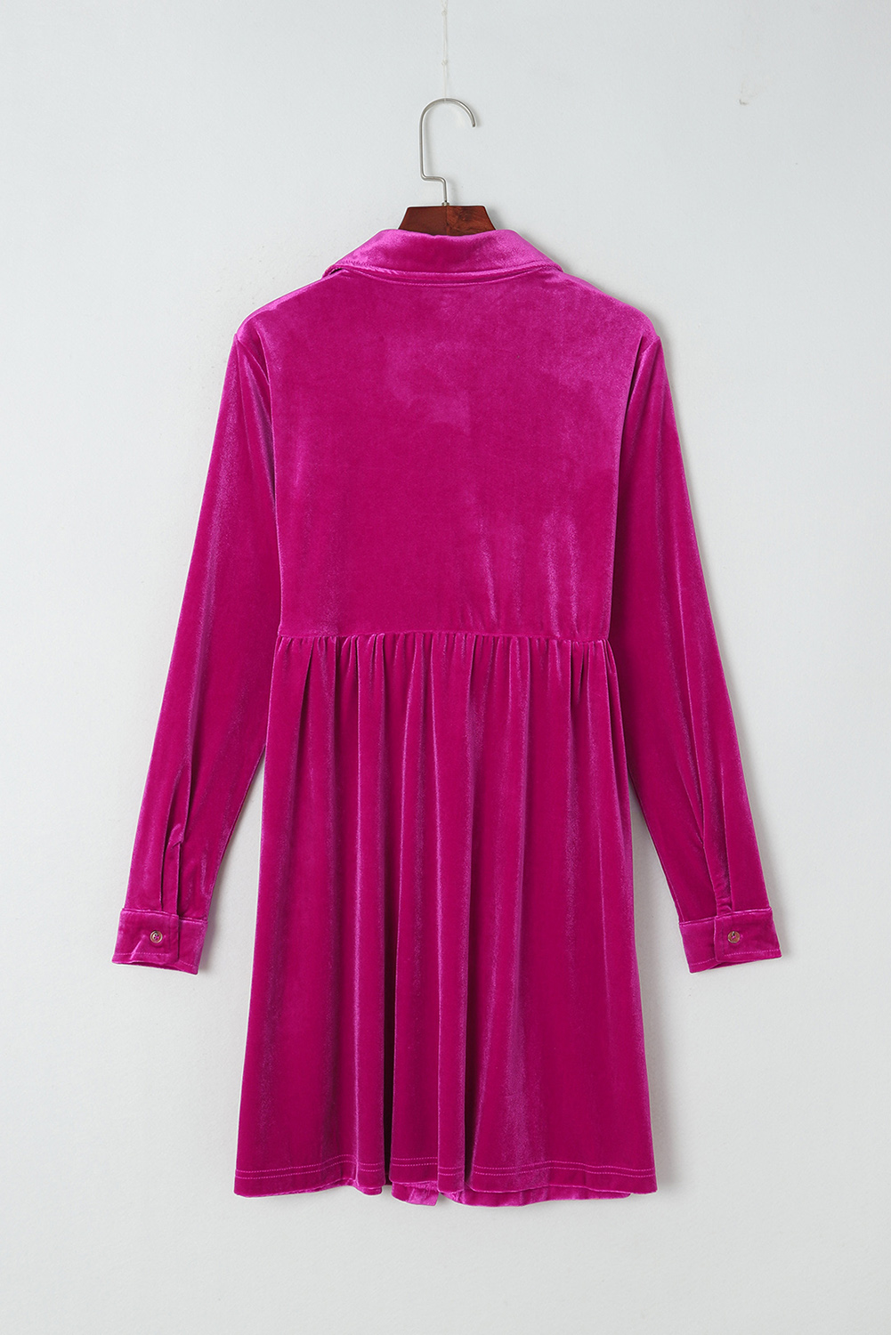 Fiery Red Long Sleeve Ruffle Velvet Button Up Dress