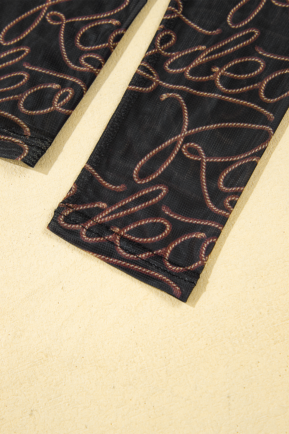 Brown Rodeo Print Round Neck Slim Fit Mesh T Shirt