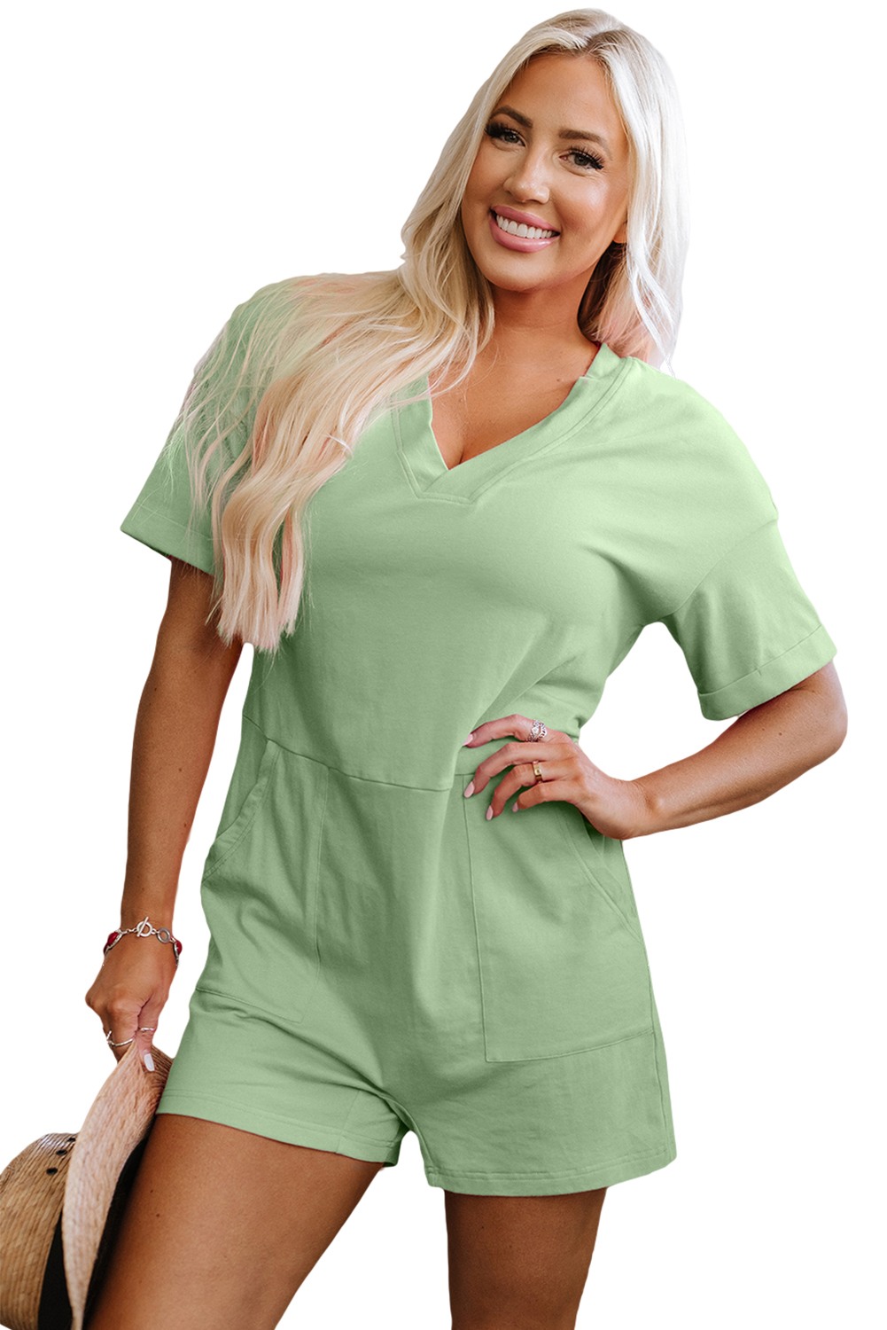 Bonbon Loose Half Sleeve V Neck Knit Romper
