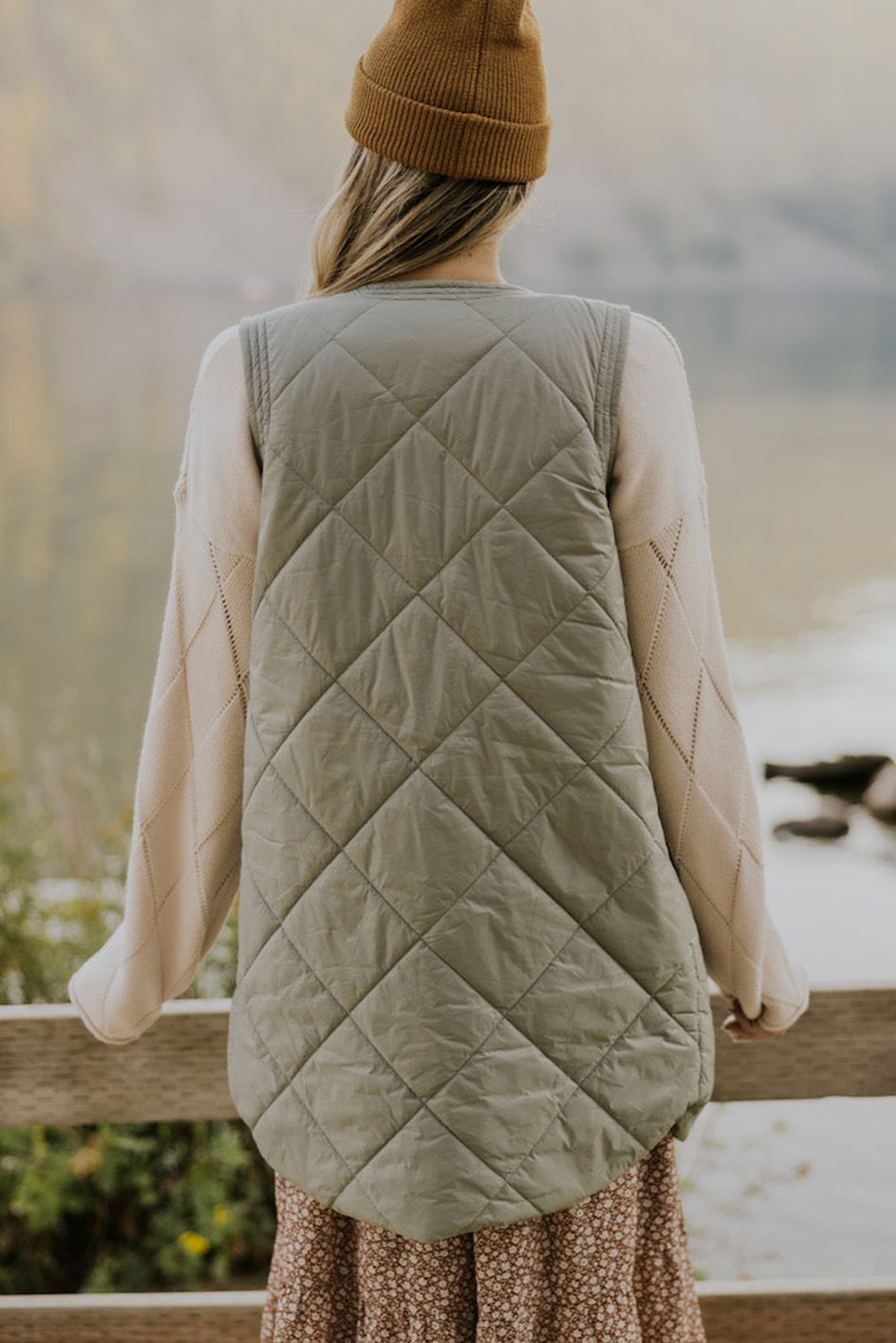 Green Quilted Snap Button Hooded Puffer Coat