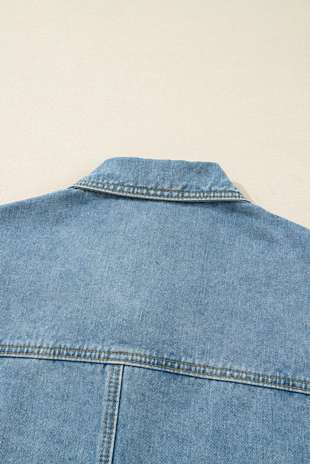 Beau Blue Multi Patched Pockets Side Tie up Boyfriend Style Denim Jacket