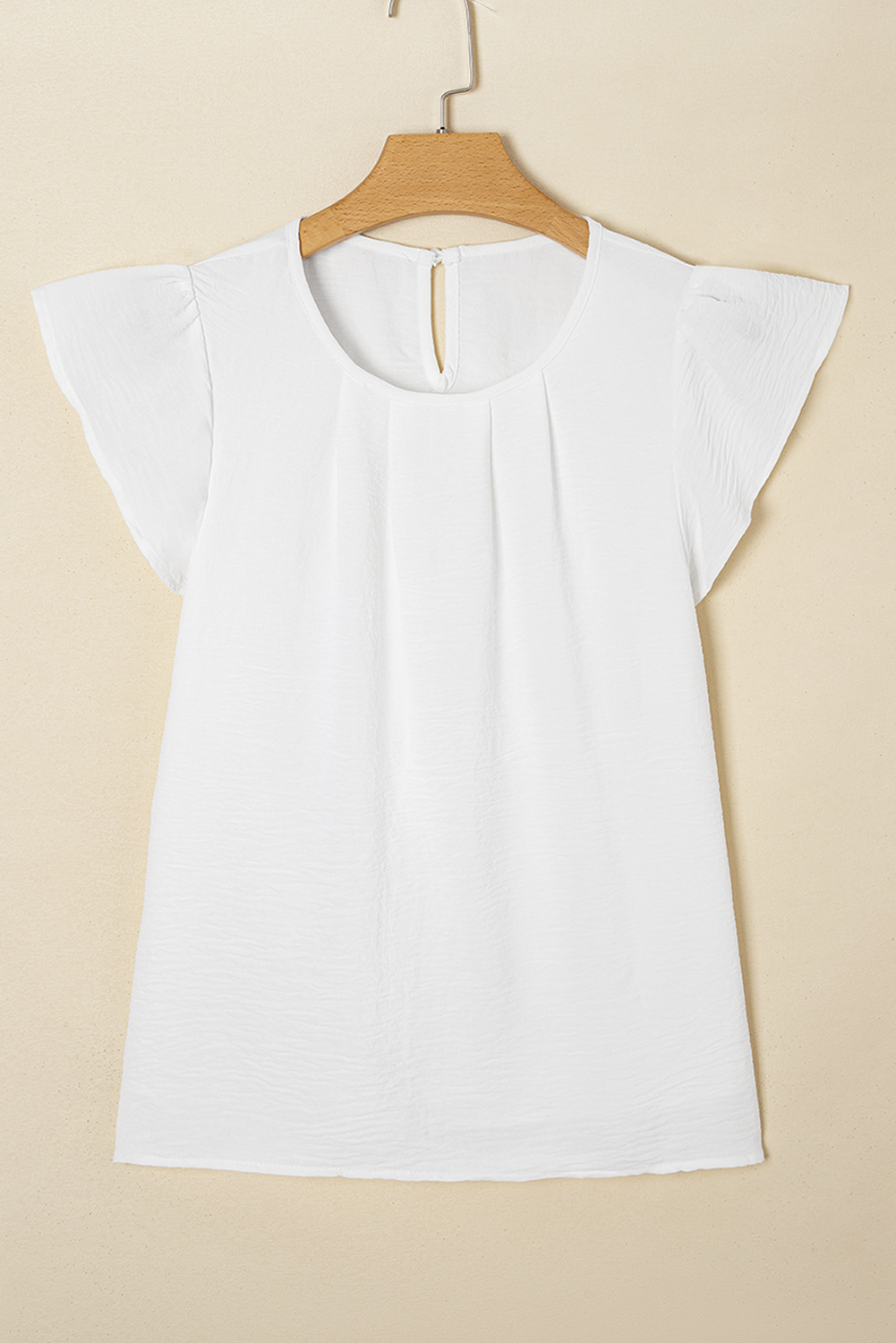 Black Flounce Sleeve Pleated Textured Blouse