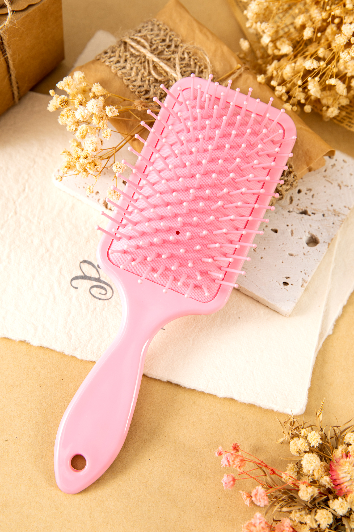 Peach Blossom Starry Ribbon Bow Print Air Cushion Comb