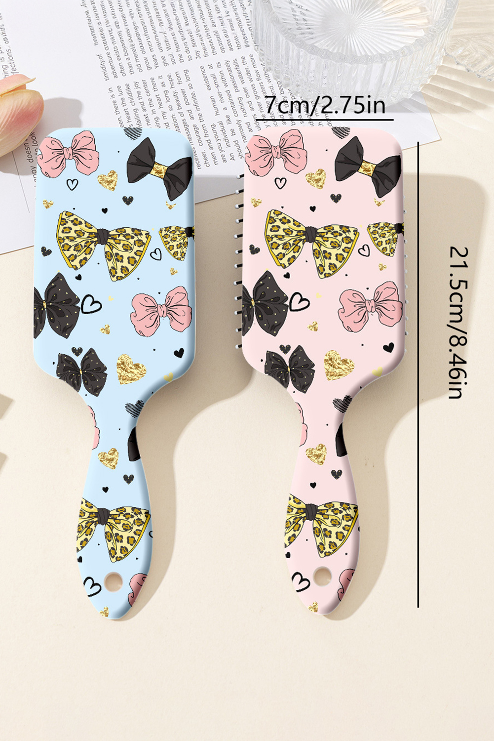 Pink Leopard Diverse Bow Printed Large Detangle Comb