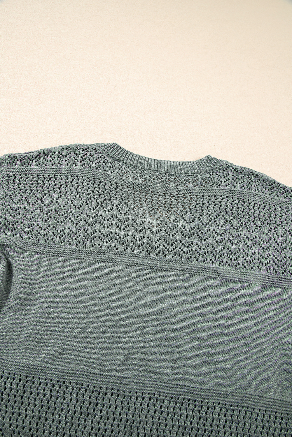 Sky Blue Eyelet Pattern Detail V Neck Drop Shoulder Sweater