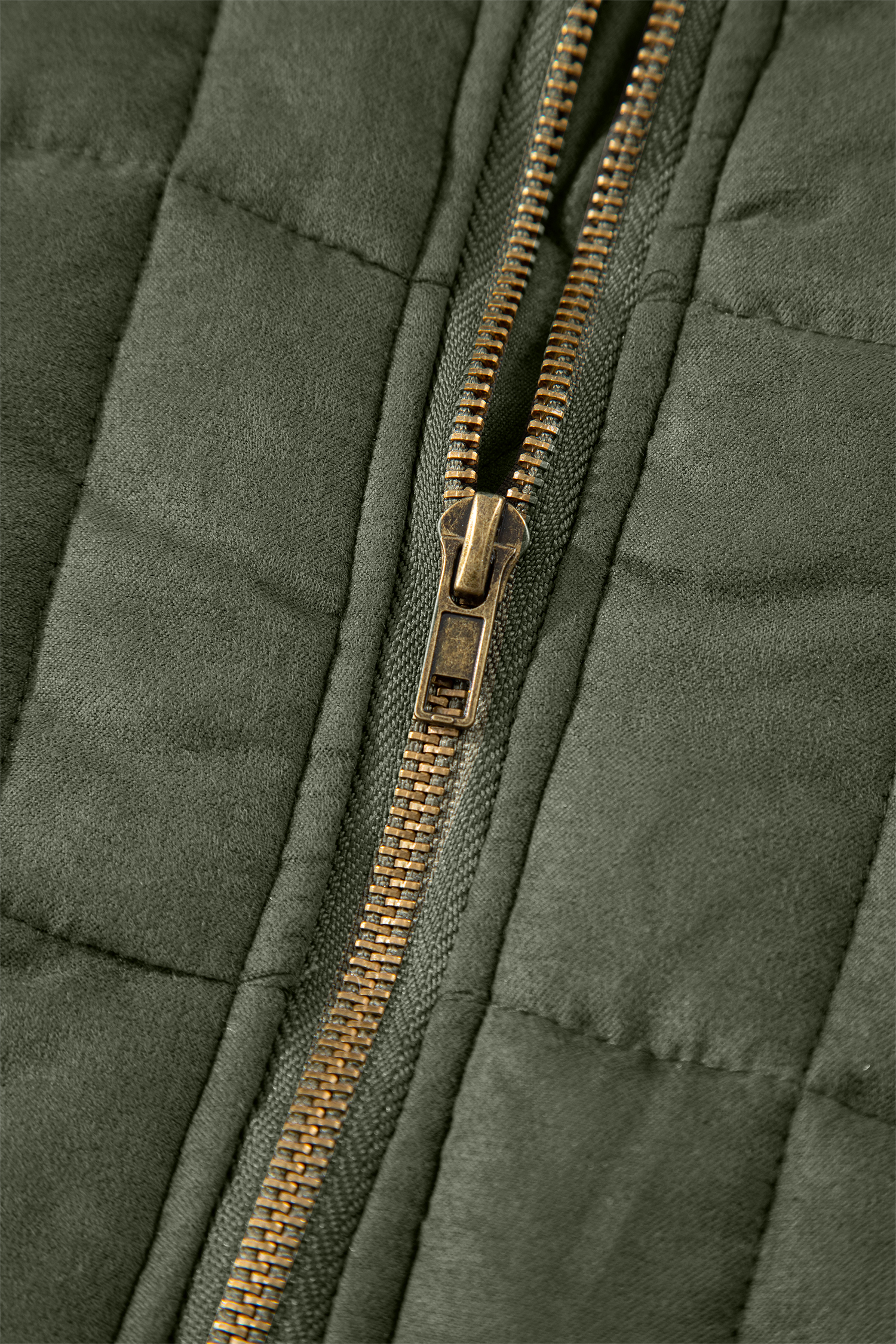Khaki Zip-Up Pocket Quilted Jacket