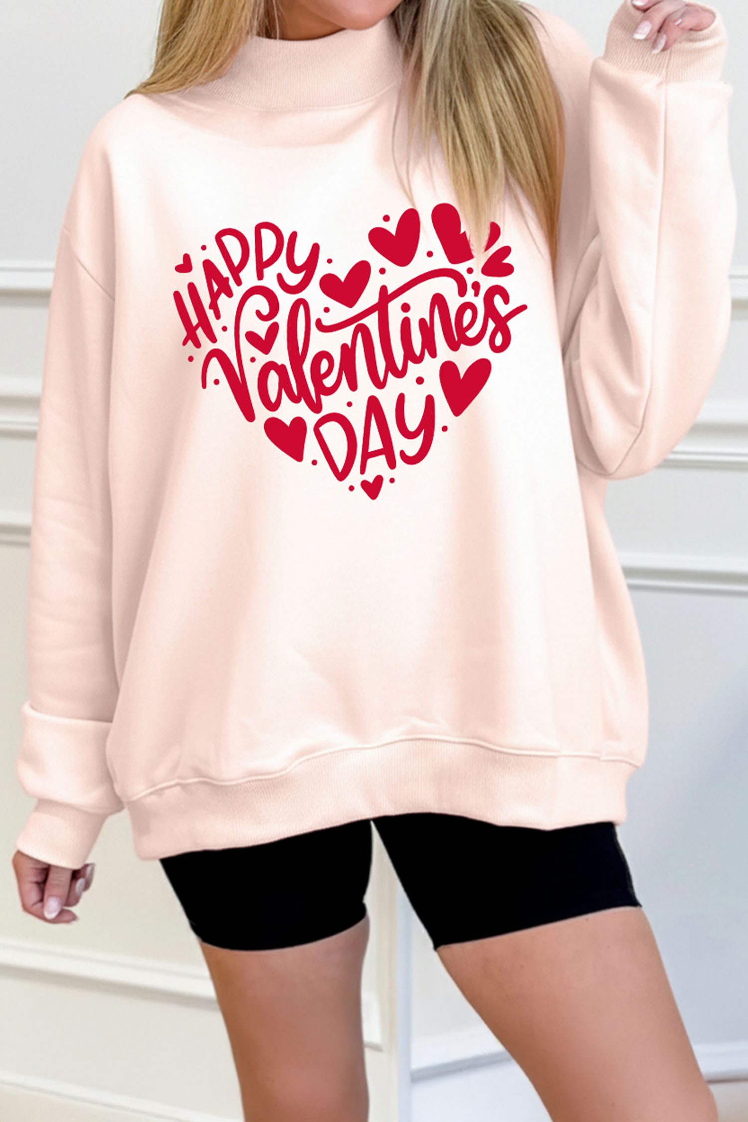 Apricot Pink Cowgirl Element Embroidered Detail Mock Neck Sweatshirt
