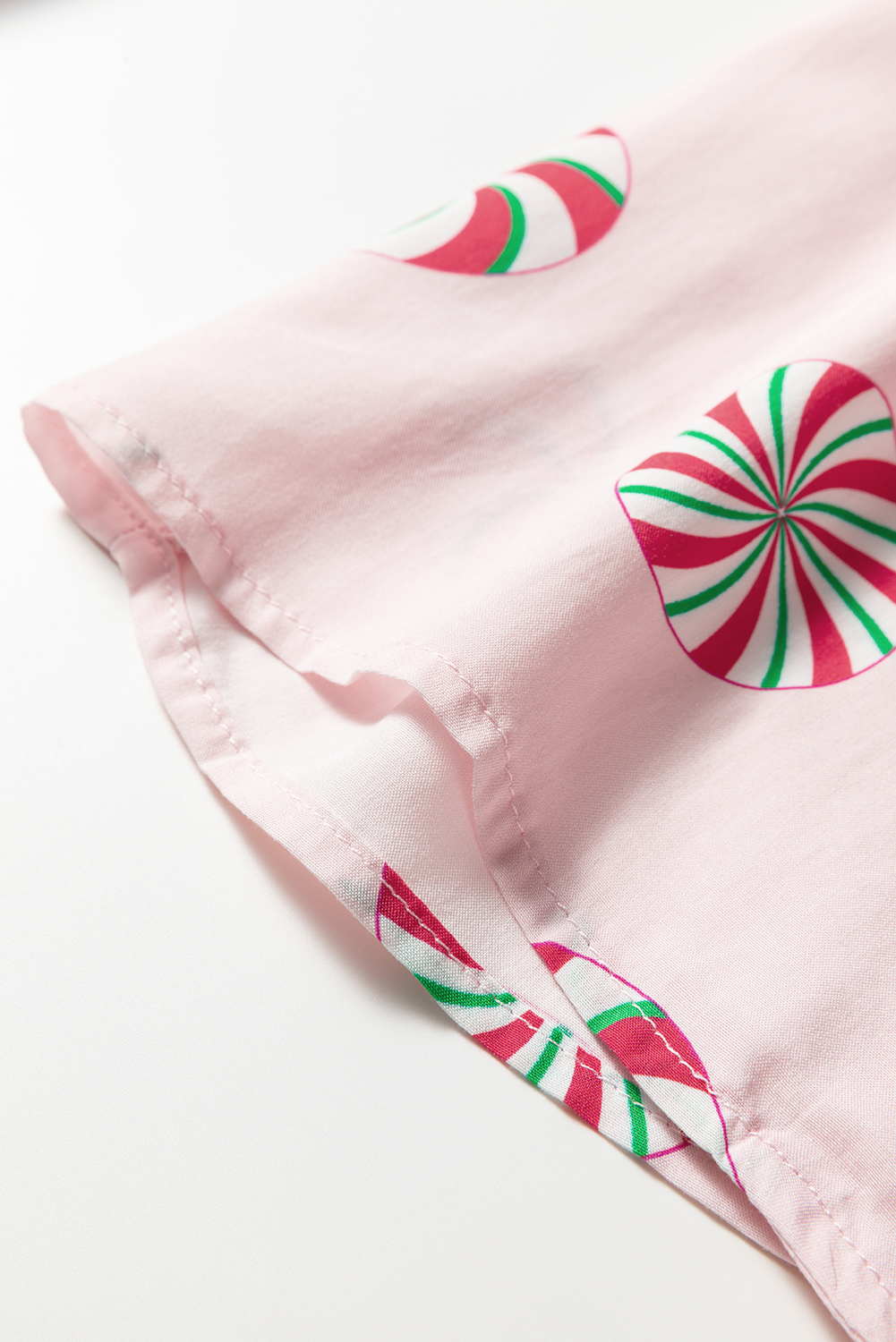 Green Christmas Candy Contrast Trim Bow Knot Silky 2pcs Pajama Set