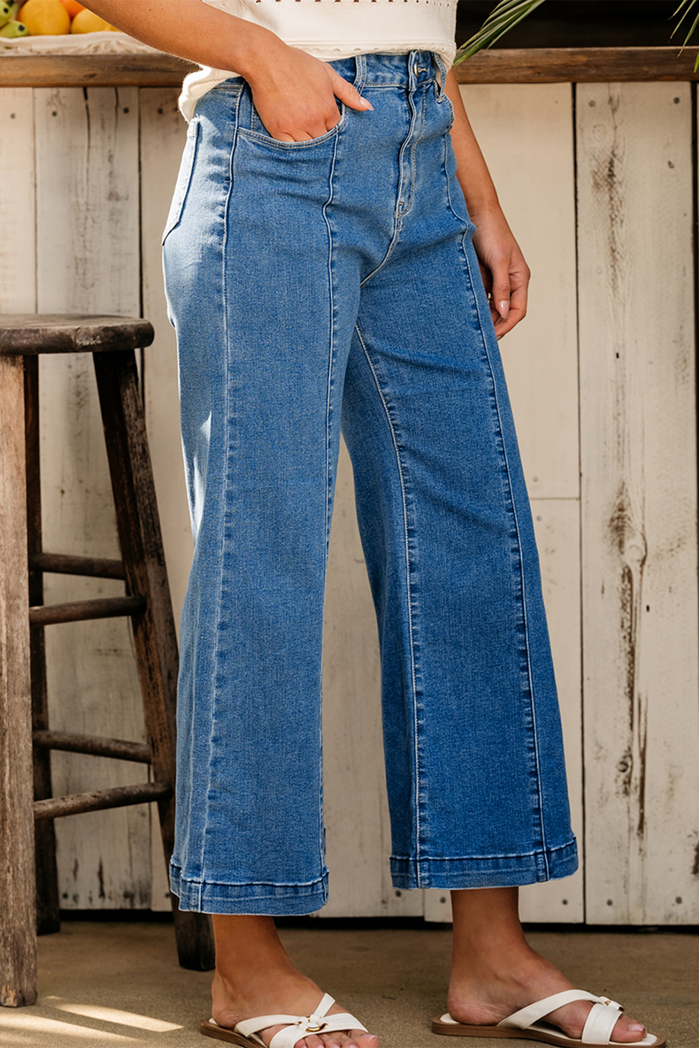 Black Plain Seam Detail Flared Bottom Ankle Length Jeans