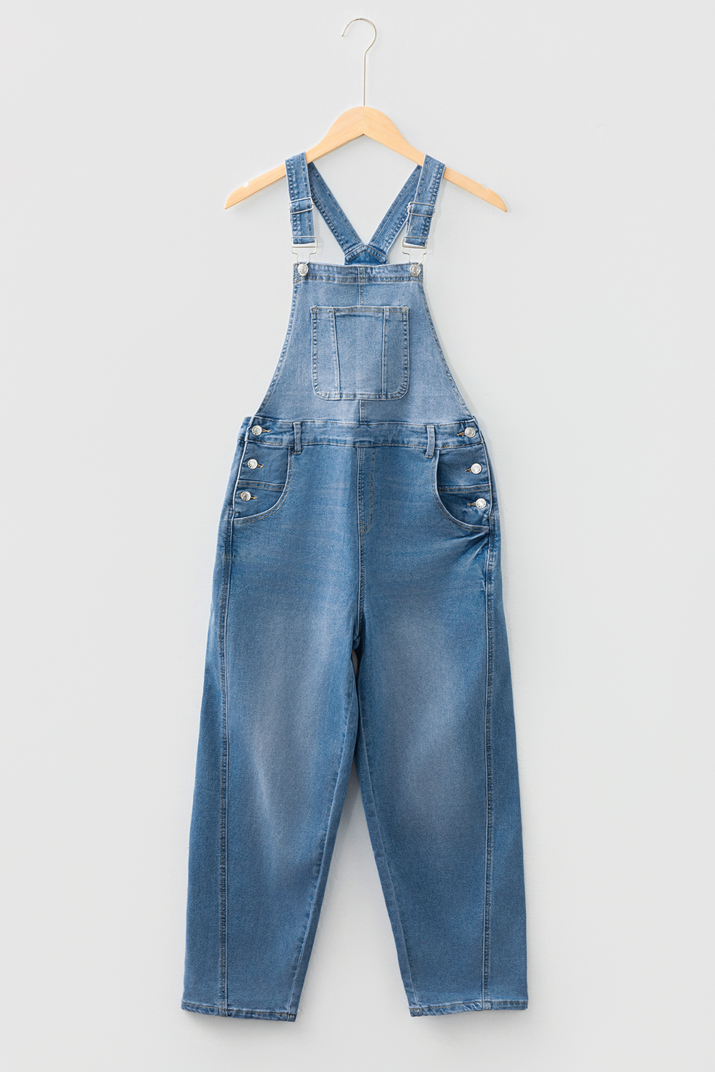 Dusk Blue Adjustable Buckle Barrel Denim Overalls