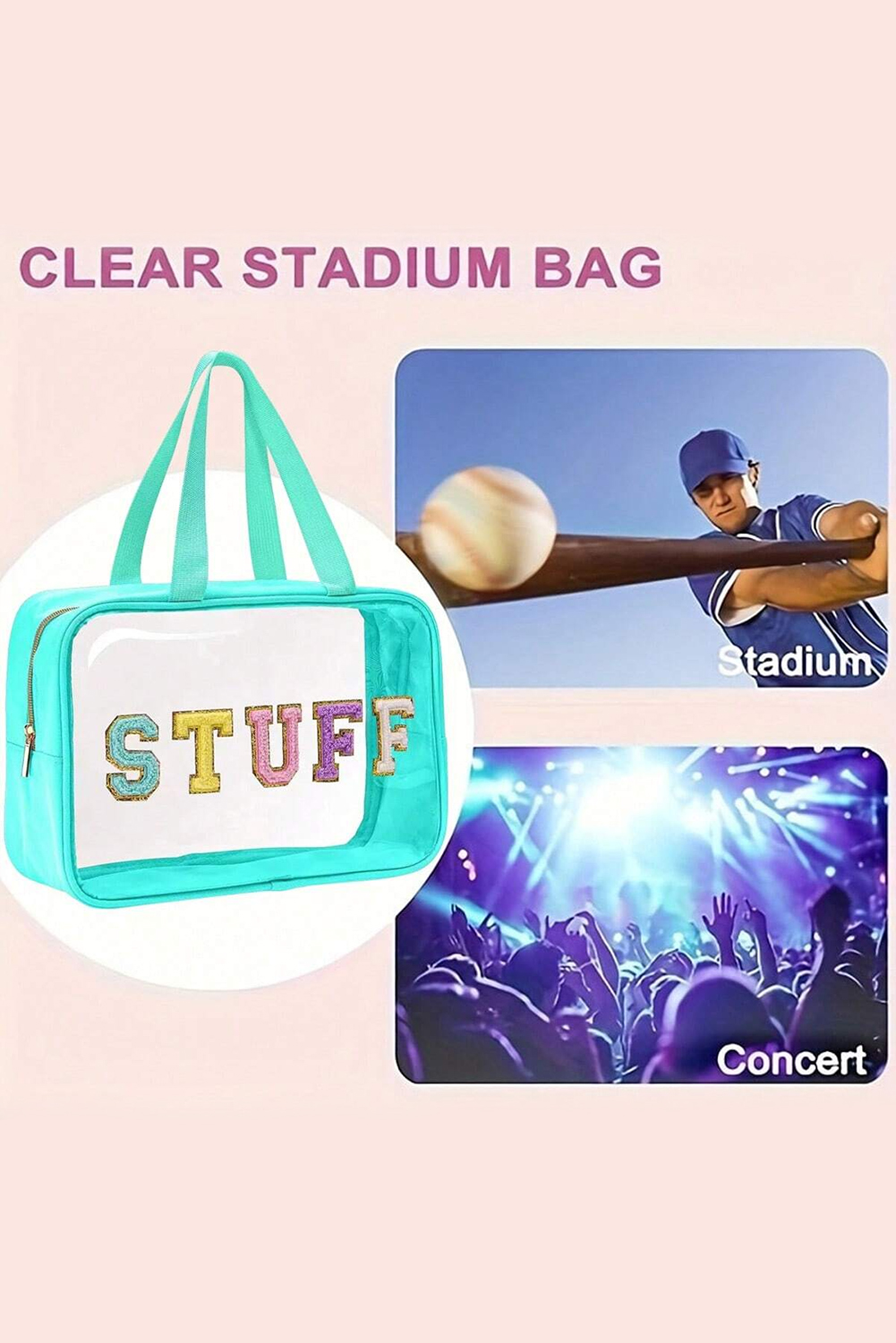 Light Pink TRAVEL Chenille Letter Clear PVC Makeup Bag
