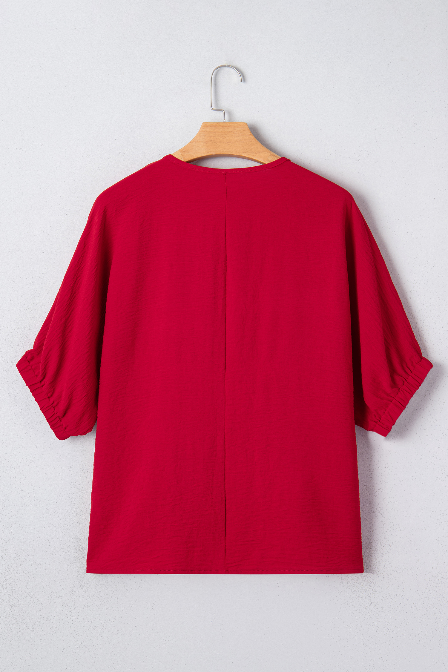 Racing Red Braided Trim V Neck Half Sleeve Blouse