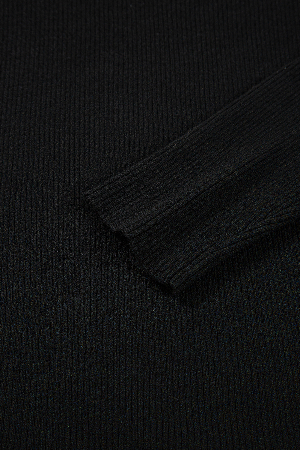 Black Ribbed Knit Cold Shoulder Sweater
