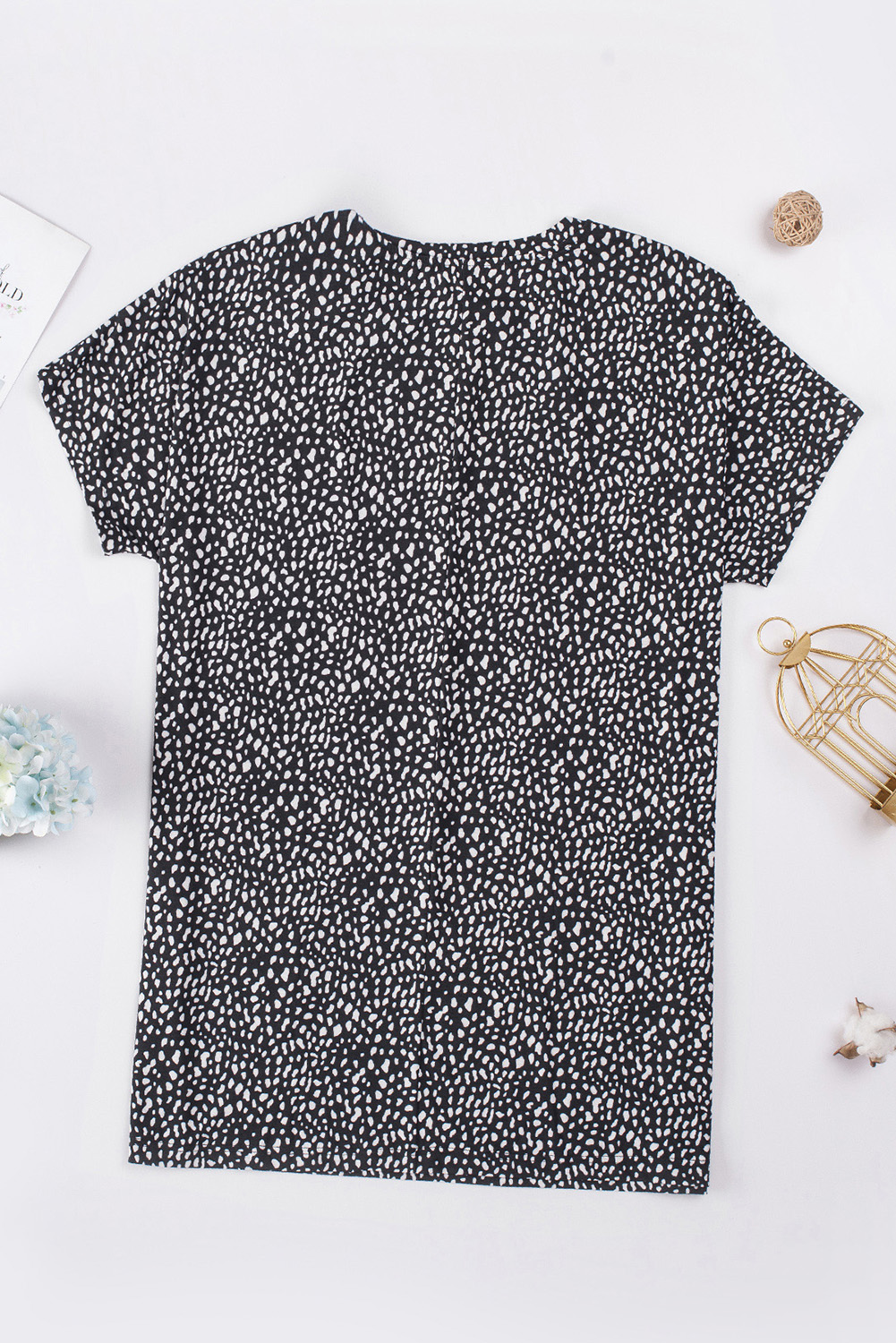 Black Leopard Print Side Pockets Tunic Top