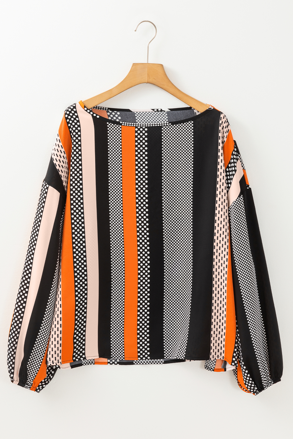 Black Striped Polka Dot Print Ruffled Hem V Neck Mini Dress
