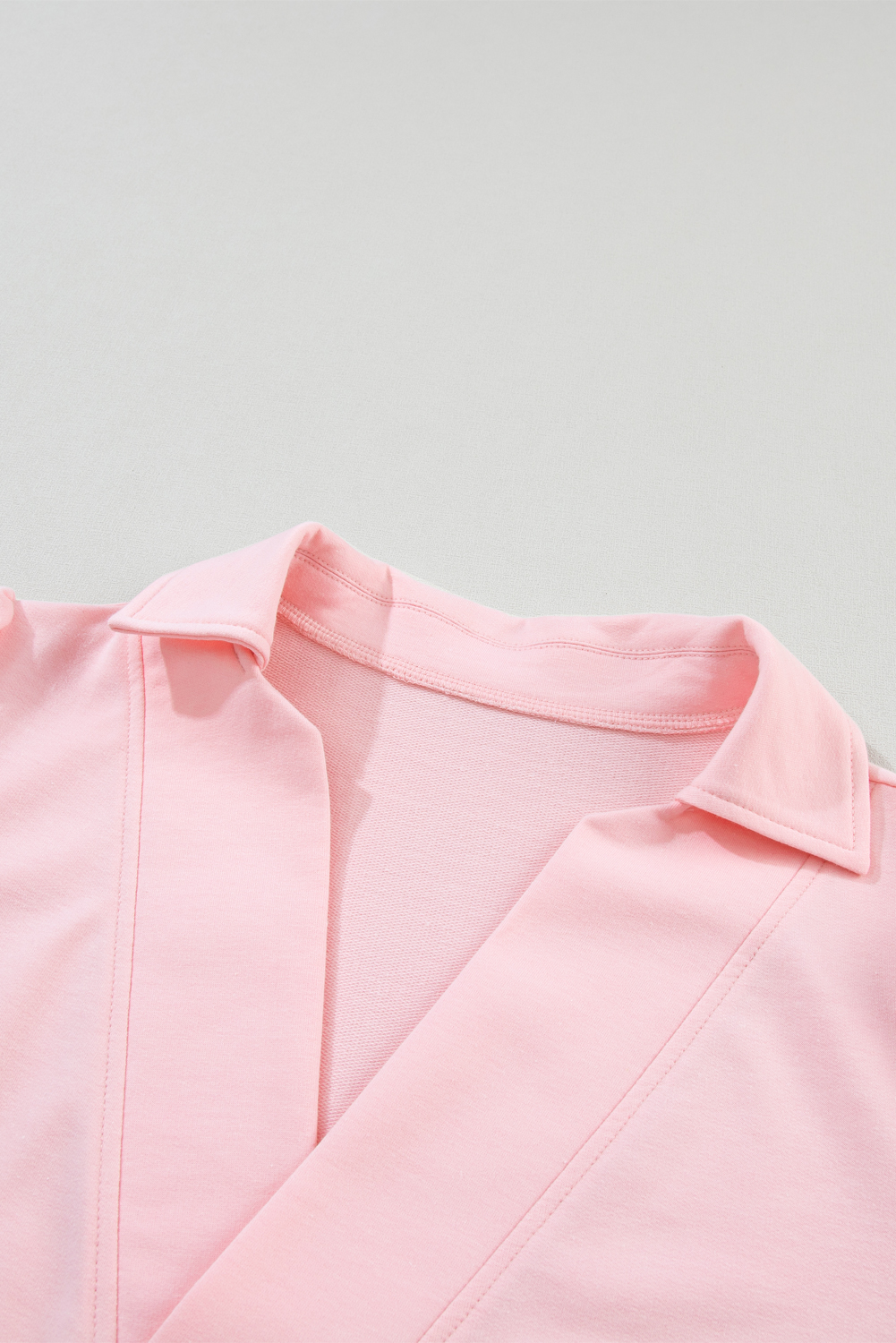 Pink Collared V Neck Puff Sleeve T-shirt