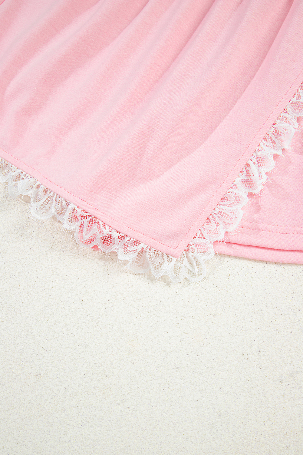 Pink Peter Pan Lace Embellished Neck Collision Sweatshirt and Skirt Two Piece Set