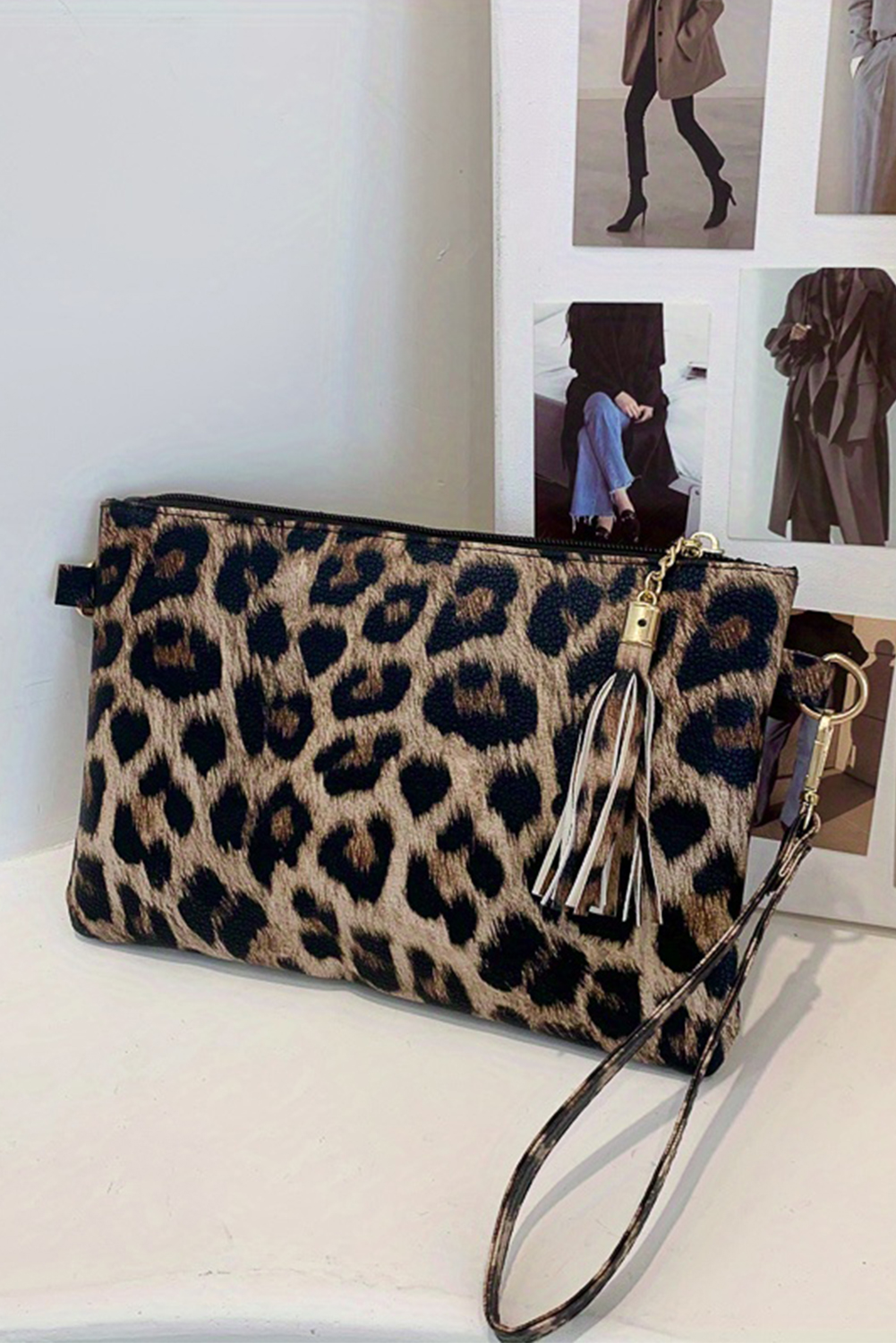 Chestnut Leopard/Cow Print Wrist Strap Zipped Wallet