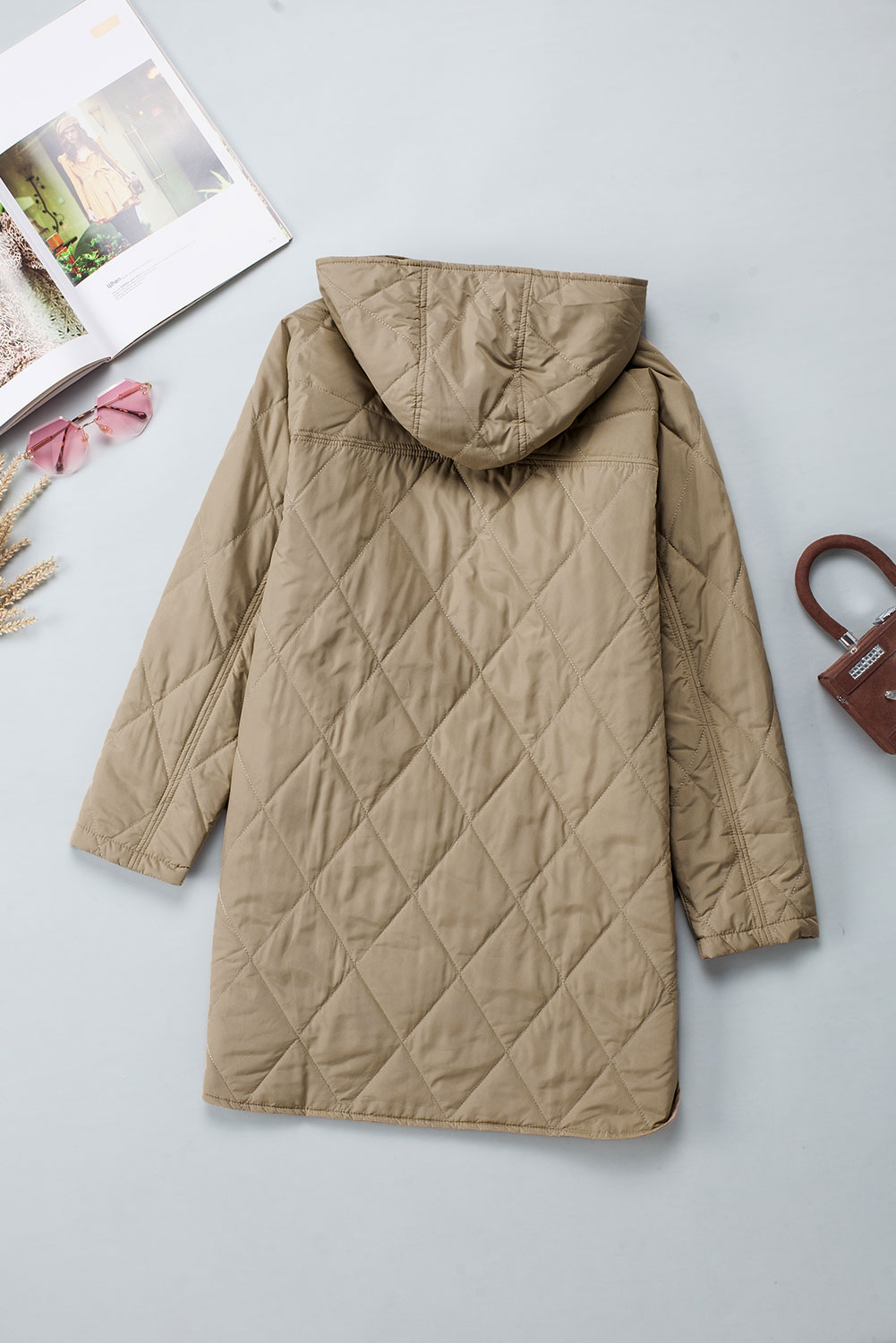 Green Quilted Snap Button Hooded Puffer Coat