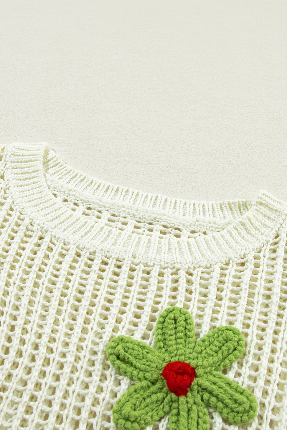 Light French Beige Crochet Flower Hollow-out Sweater T Shirt