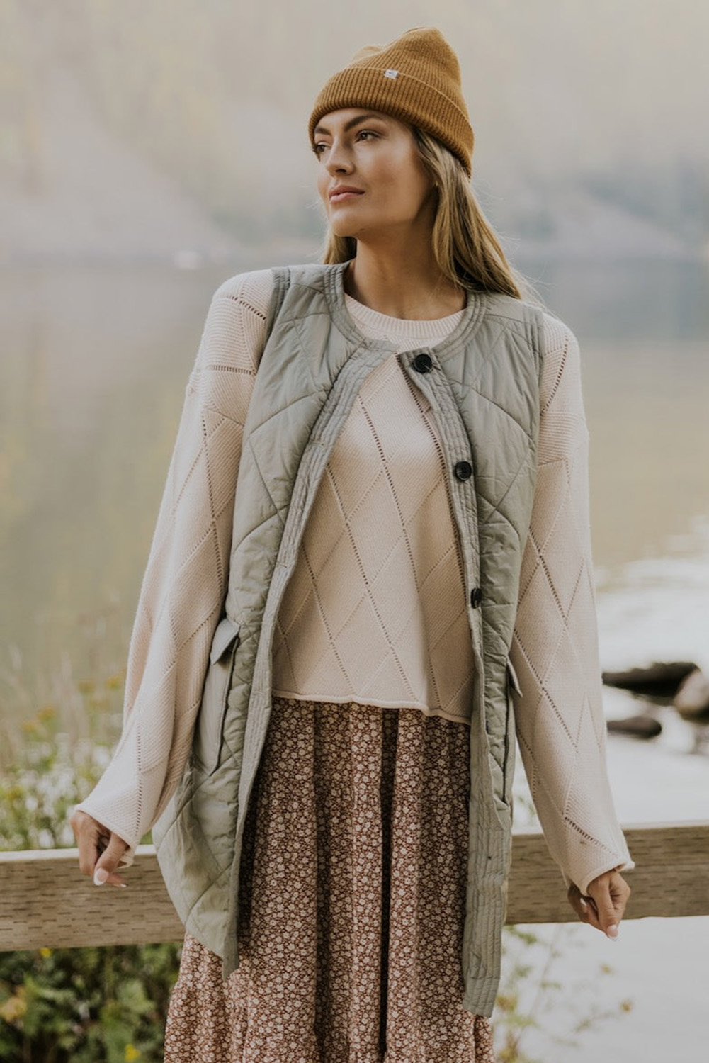 Green Quilted Snap Button Hooded Puffer Coat
