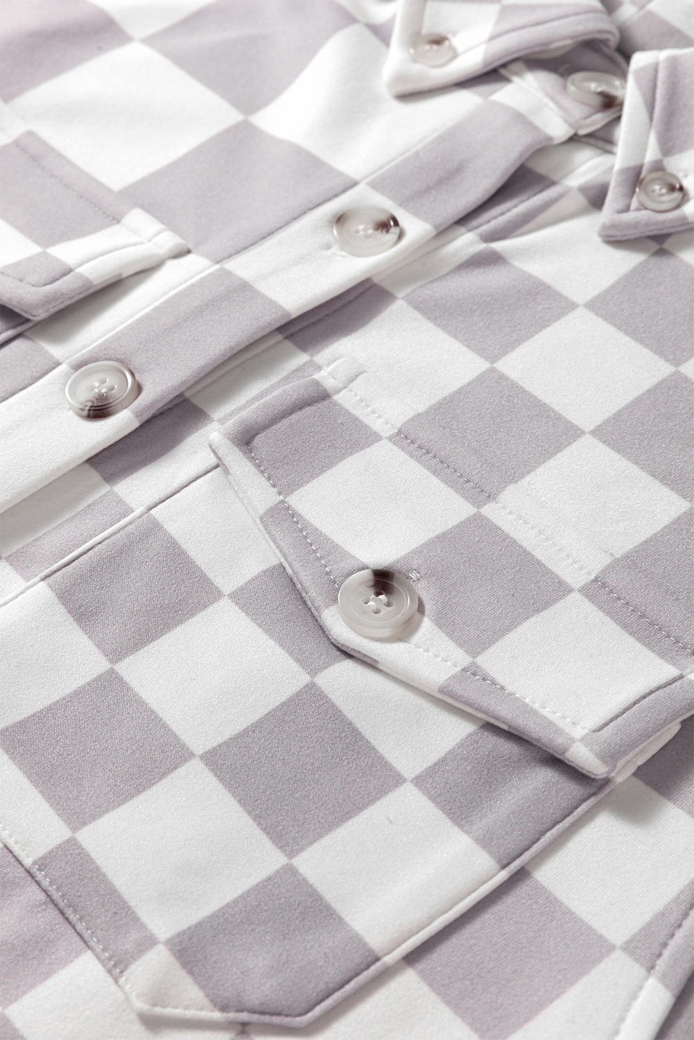 Khaki Checkerboard Flap Pocket Button Front Shacket