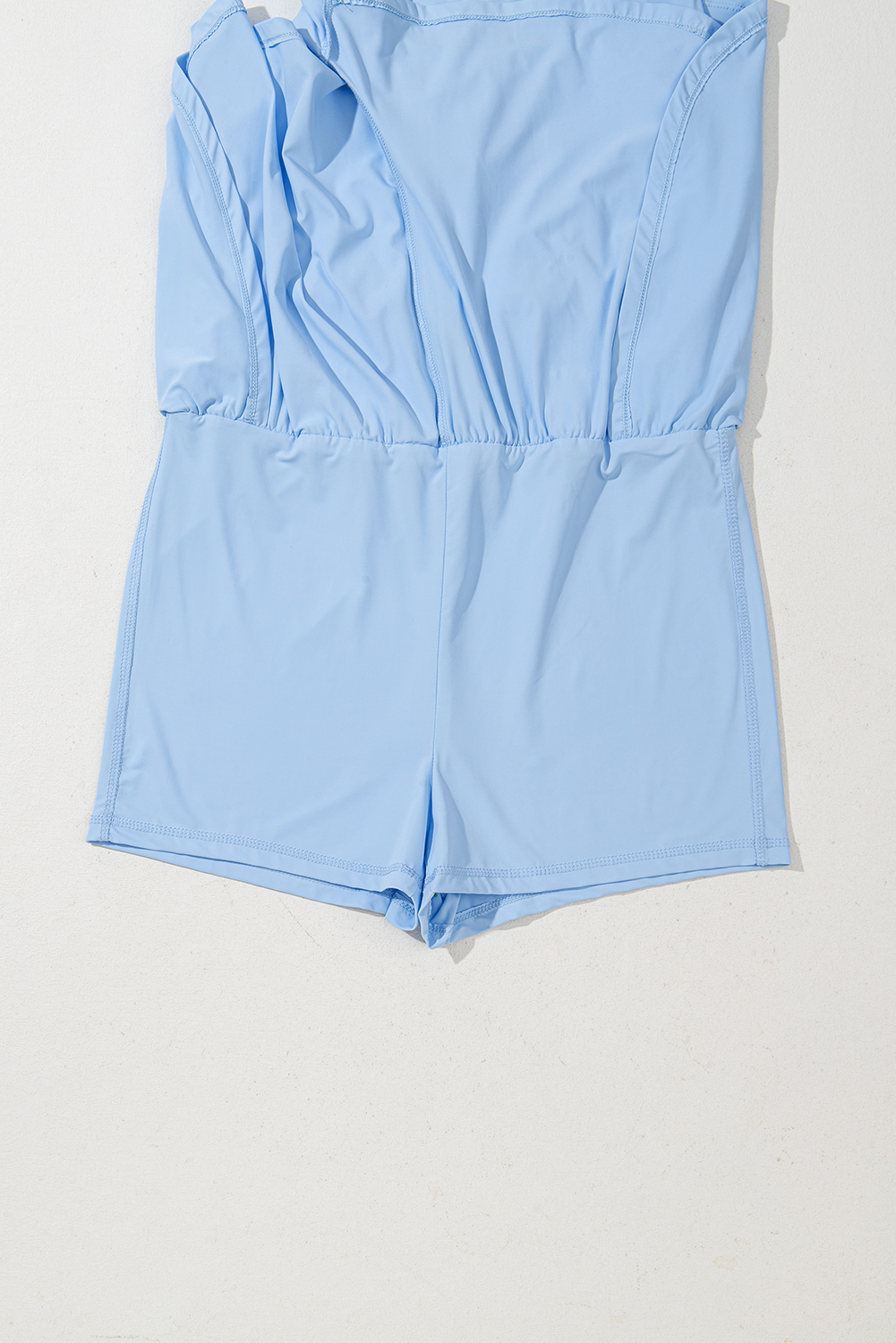 Black Plain Sleeveless Loop Drawstring Cinched Waist Romper