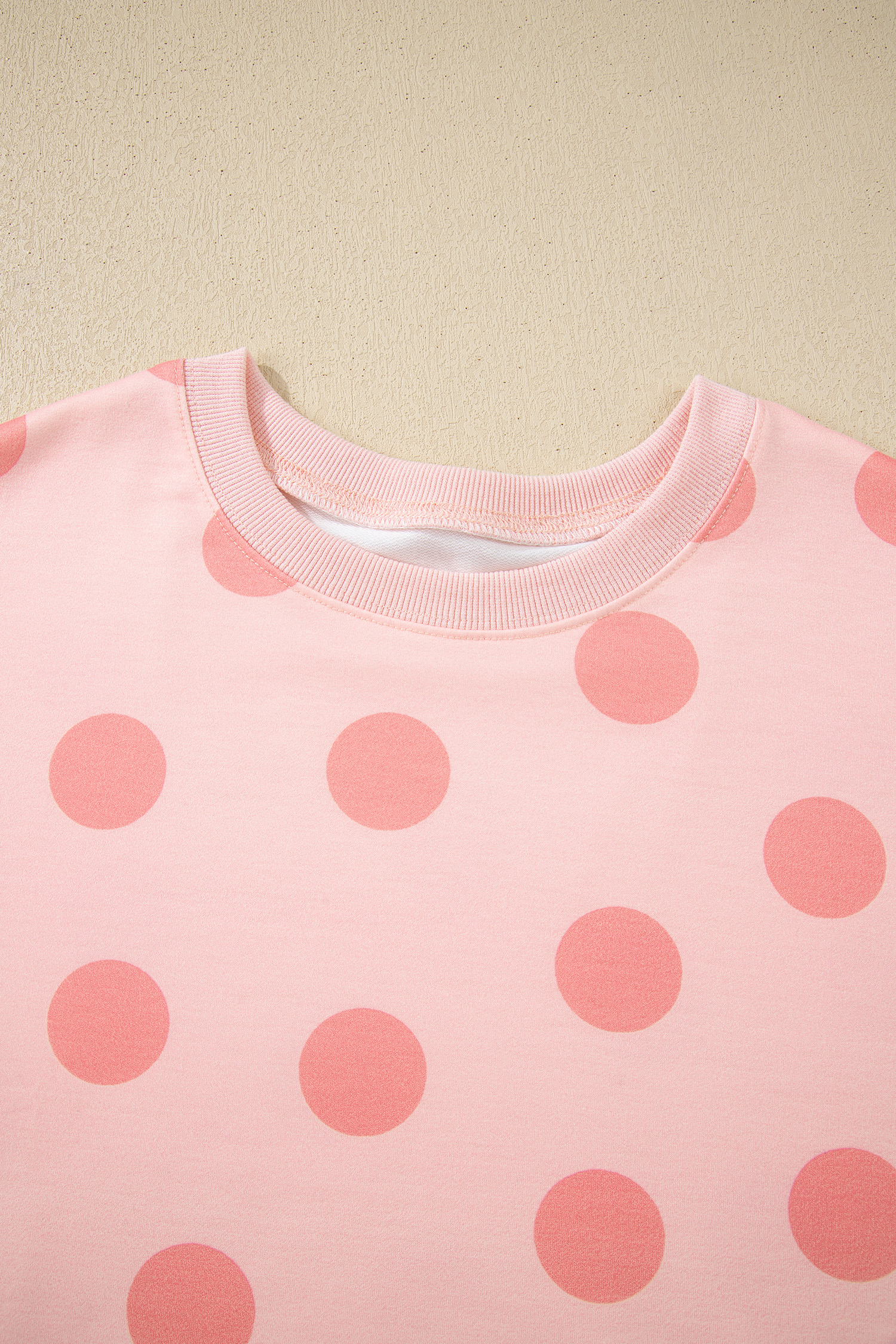 Beige Polka Dot Print Drop Shoulder Pullover Drawstring Jogger Pant Set
