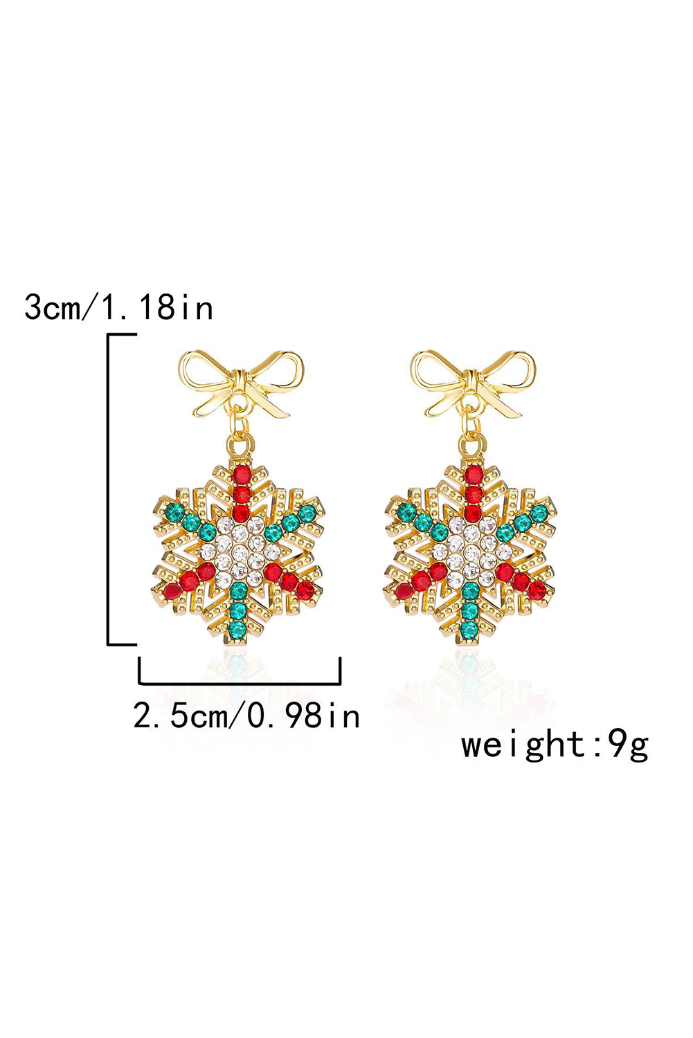 Gold Plated Bow Stud Rhinestone Embellished Snowflake Earrings