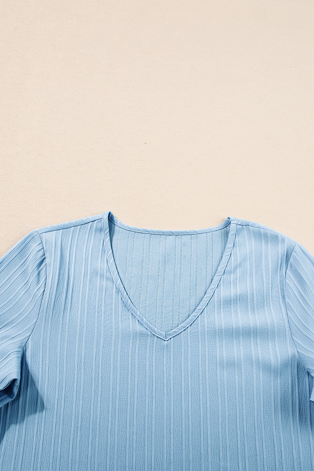 Beau Blue Ruffled Half Sleeve V Neck Textured Top