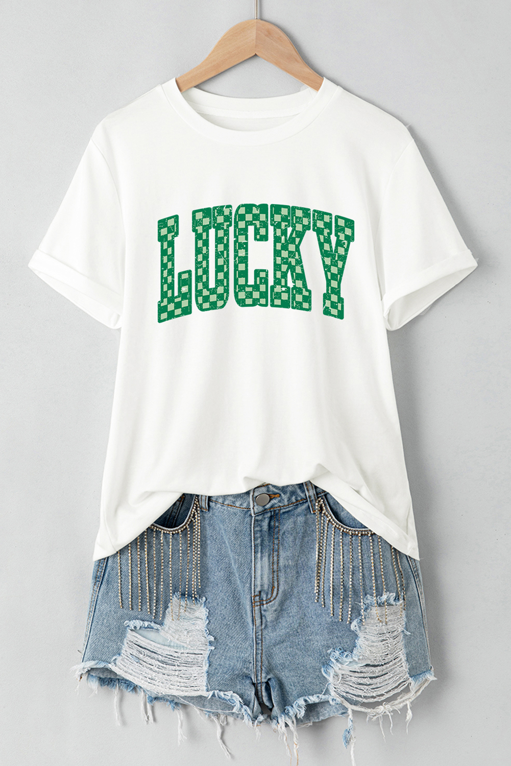 White Checkerboard LUCKY Graphic St Patrick Tee