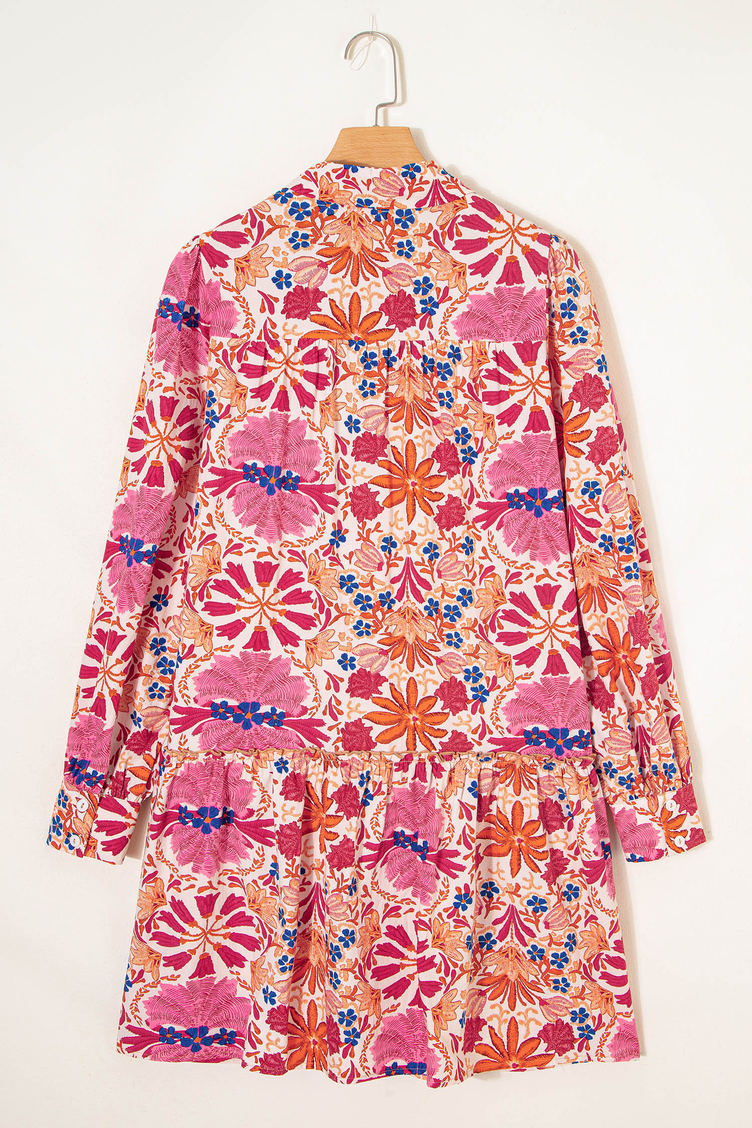 Red Fall Flower Print Long Sleeve Mini Dress