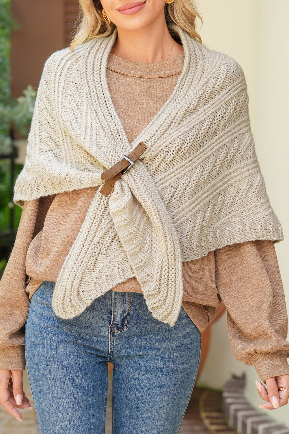 Parchment Faux Leather Belt Triangle Shawl Scarf