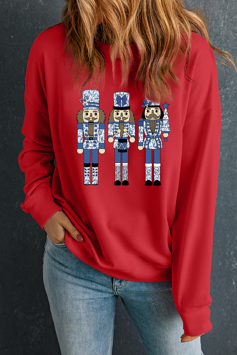 Red Christmas Nutcracker Men Guard Graphic Pullover Sweatshirt