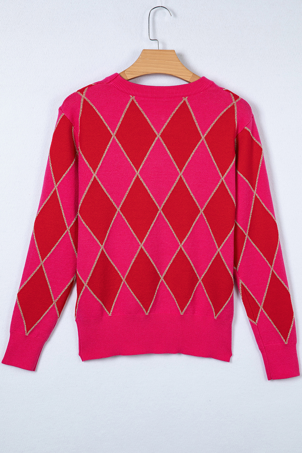 Rose Glitter Trim Rhombus Pattern Knit Sweater Vest