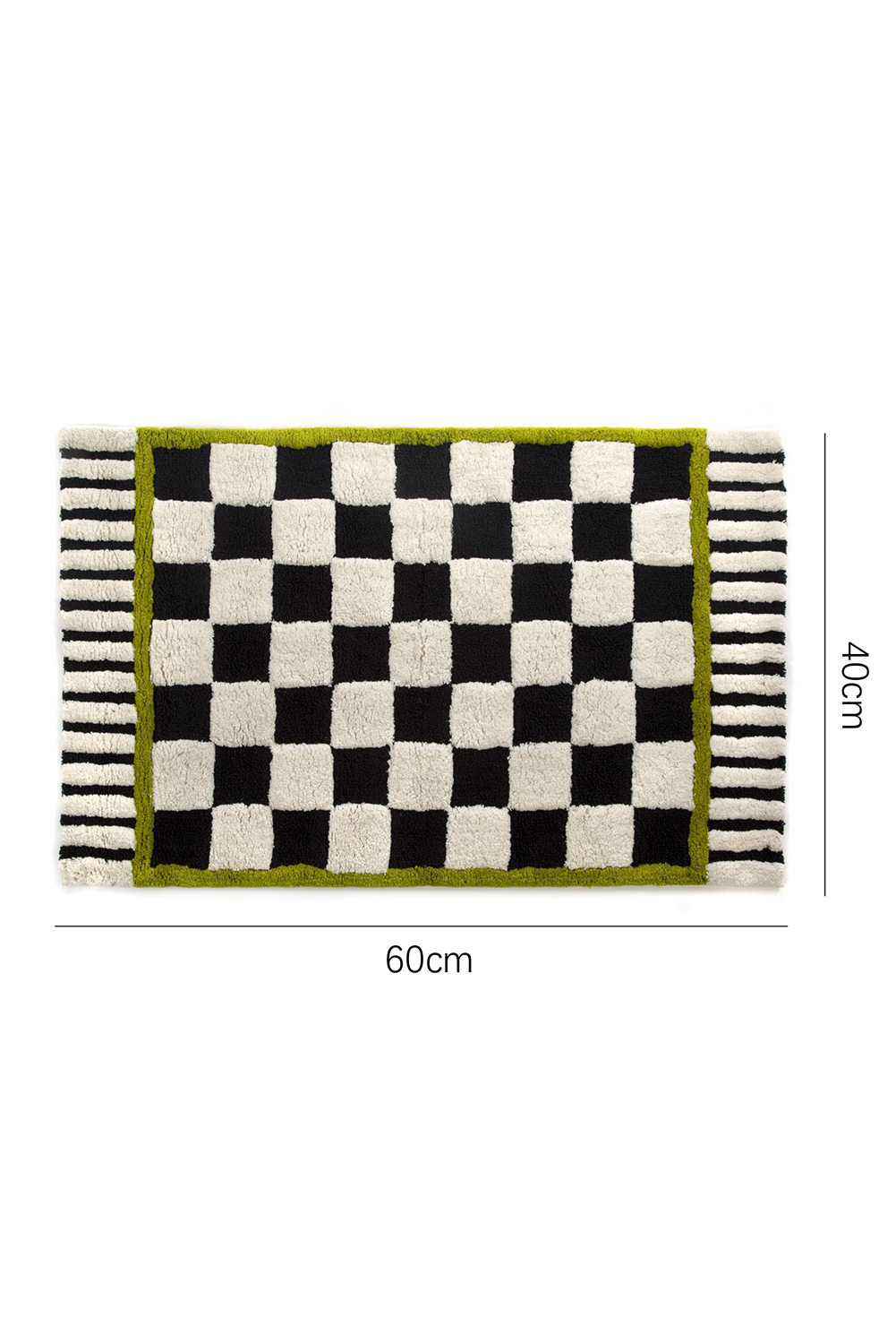 Spinach Green Square Trim Plush Checkered Striped Bath Rug