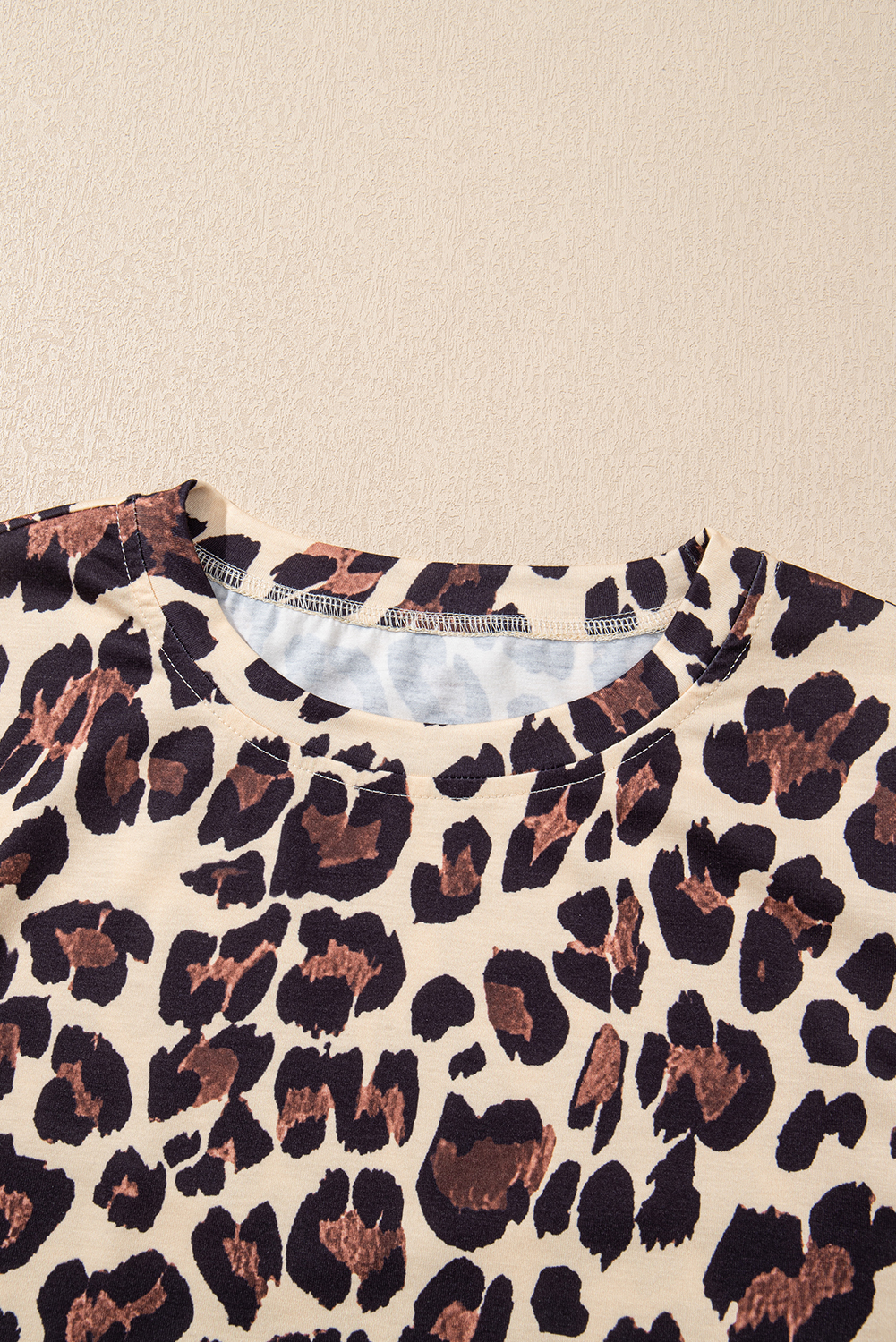 Khaki Cheetah Print Round Neck Loose Fit T Shirt