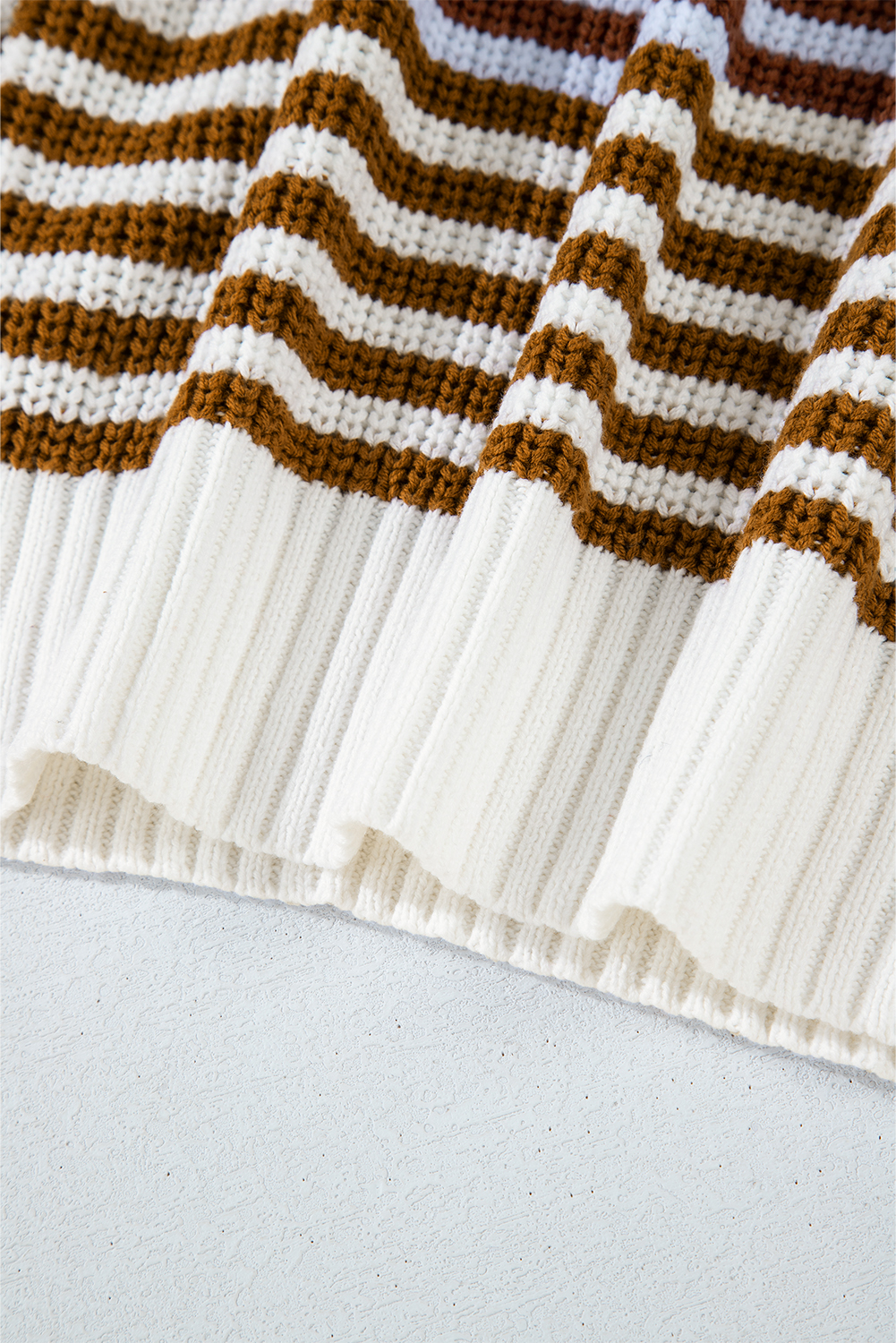 Black Stripe Zip up Collar Drop Shoulder Sweater